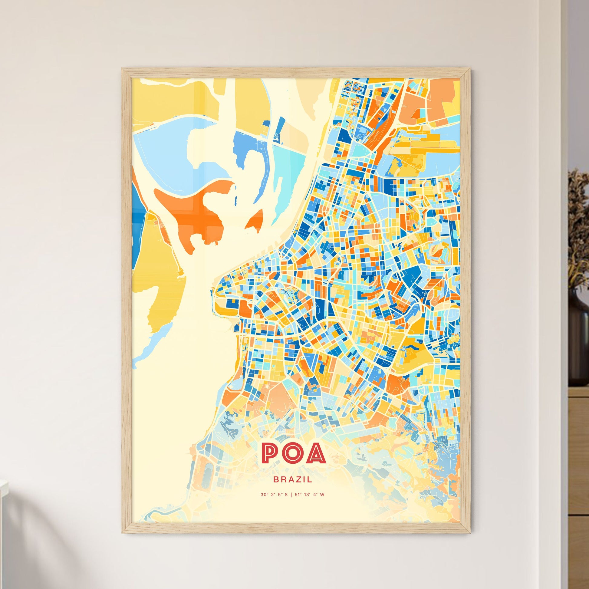 Colorful POA BRAZIL Fine Art Map Blue Orange