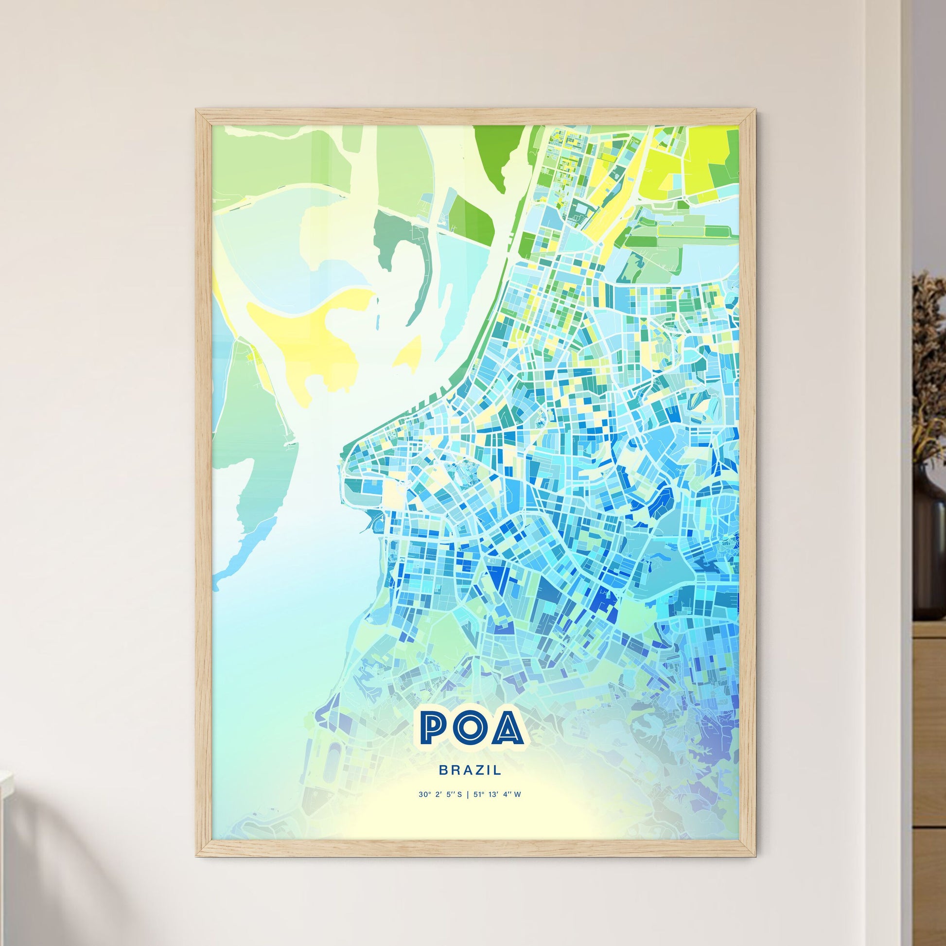 Colorful POA BRAZIL Fine Art Map Cool Blue