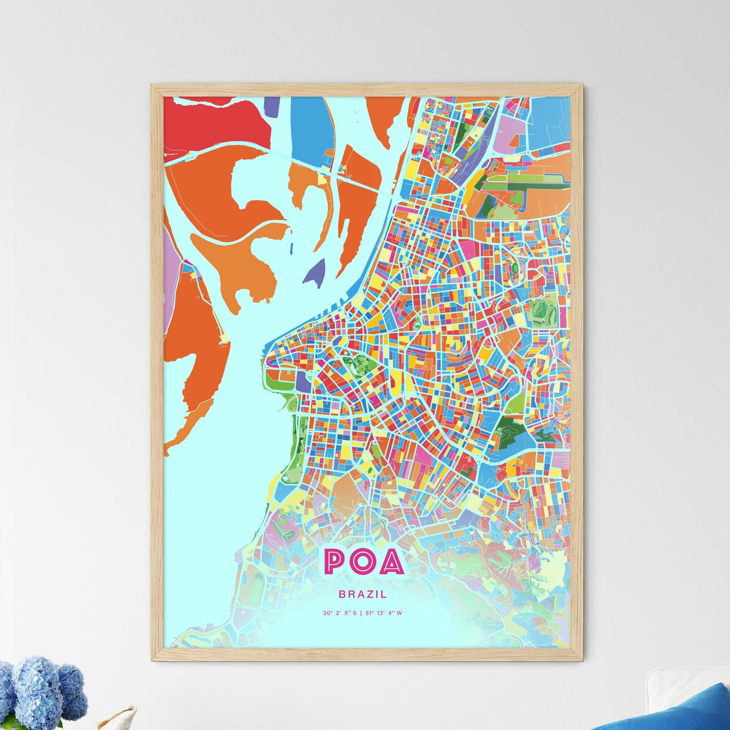 Colorful POA BRAZIL Fine Art Map Crazy Colors