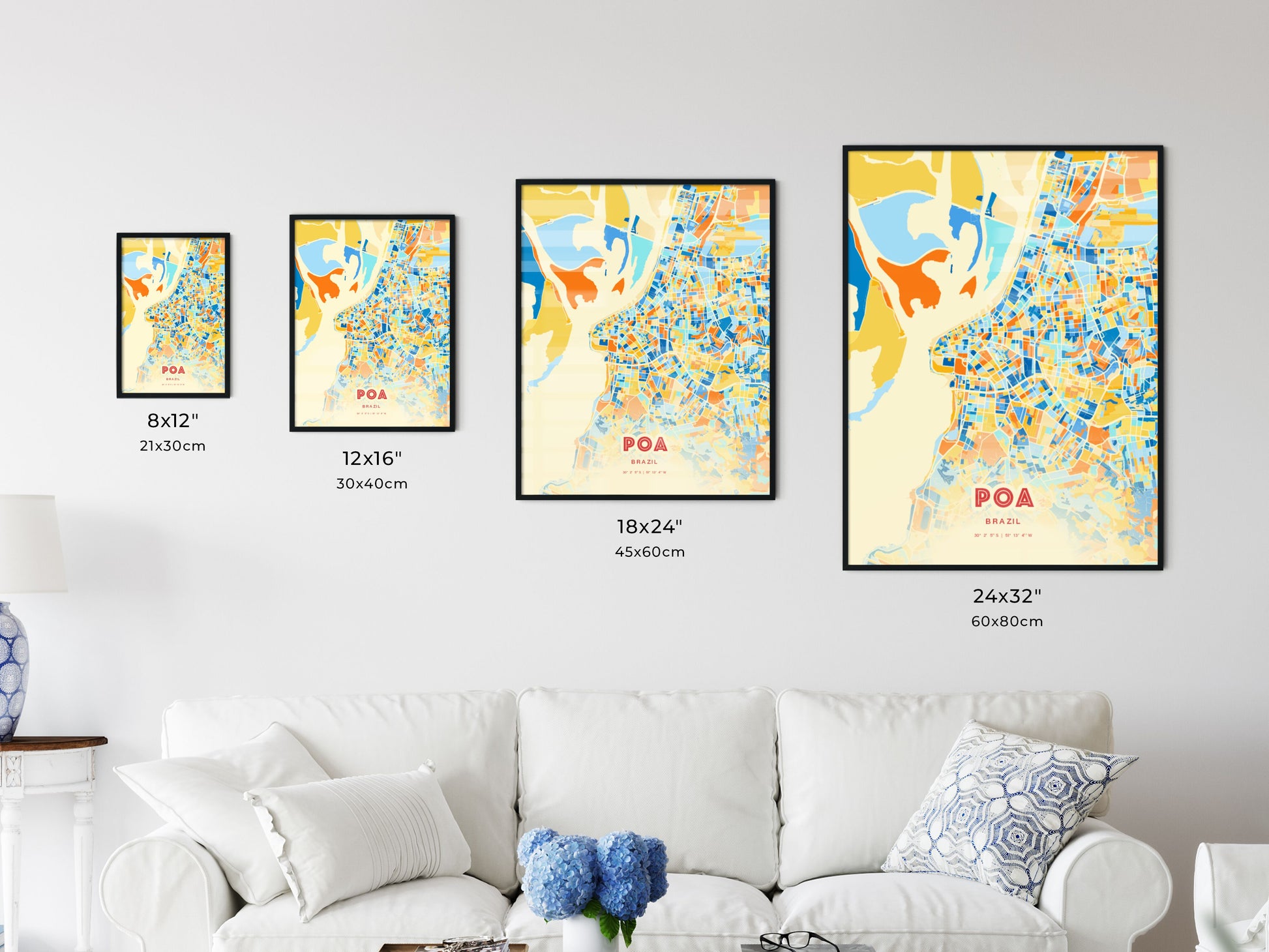 Colorful POA BRAZIL Fine Art Map Blue Orange