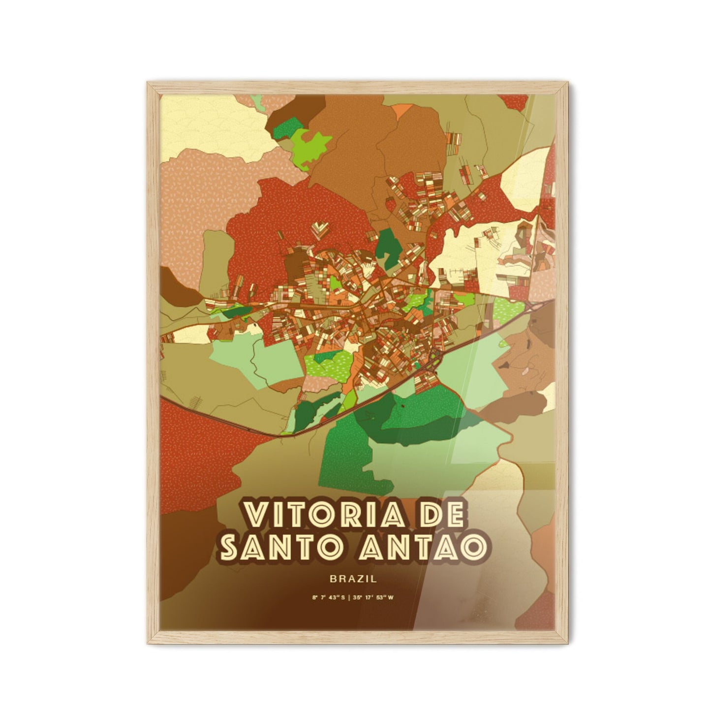 Colorful VITORIA DE SANTO ANTAO BRAZIL Fine Art Map Farmhouse