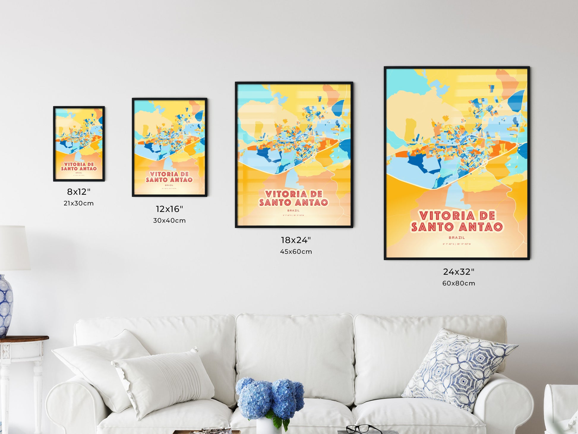 Colorful VITORIA DE SANTO ANTAO BRAZIL Fine Art Map Blue Orange