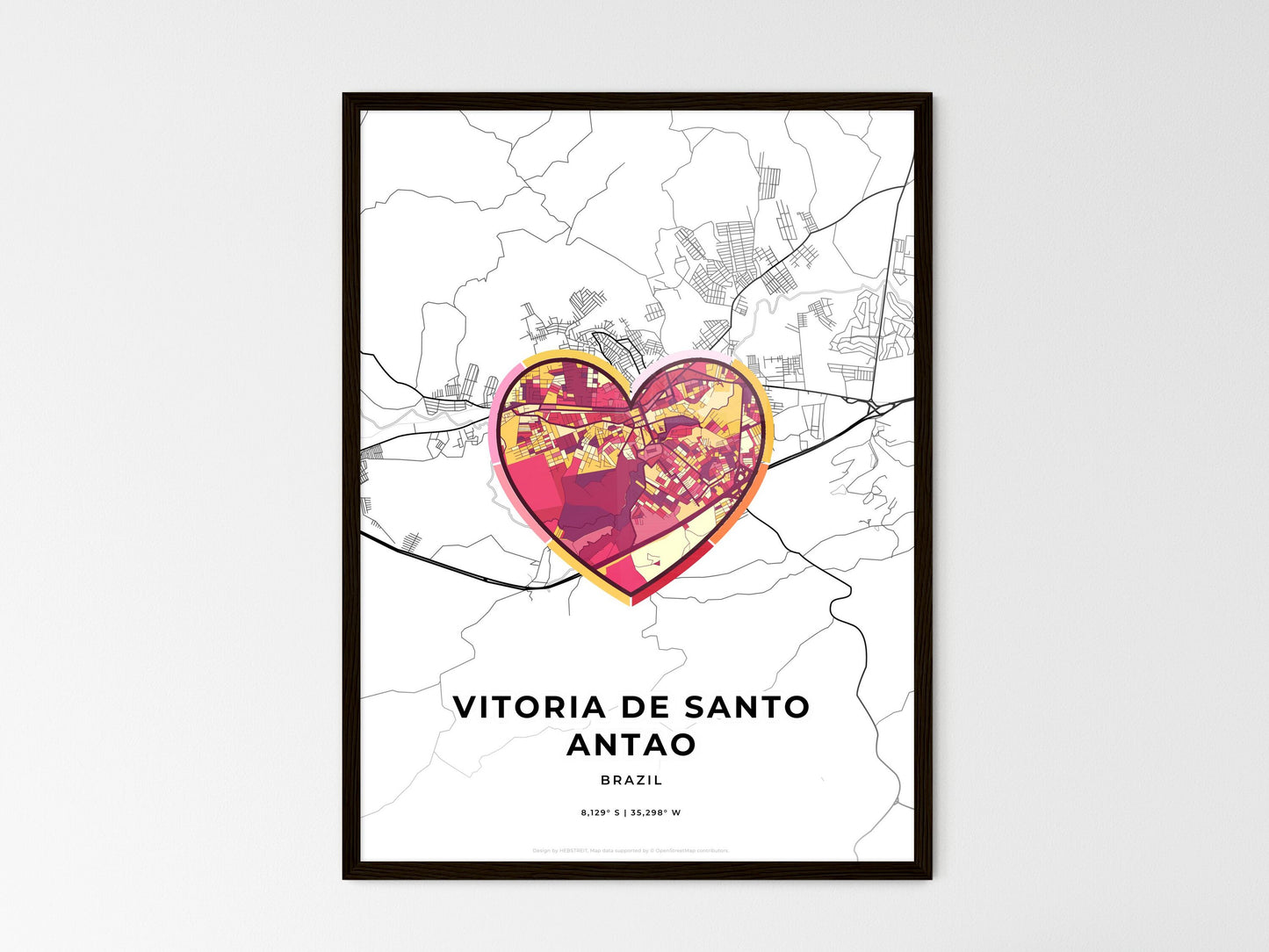 Vitoria De Santo Antao Brazil wedding art map with heart icon