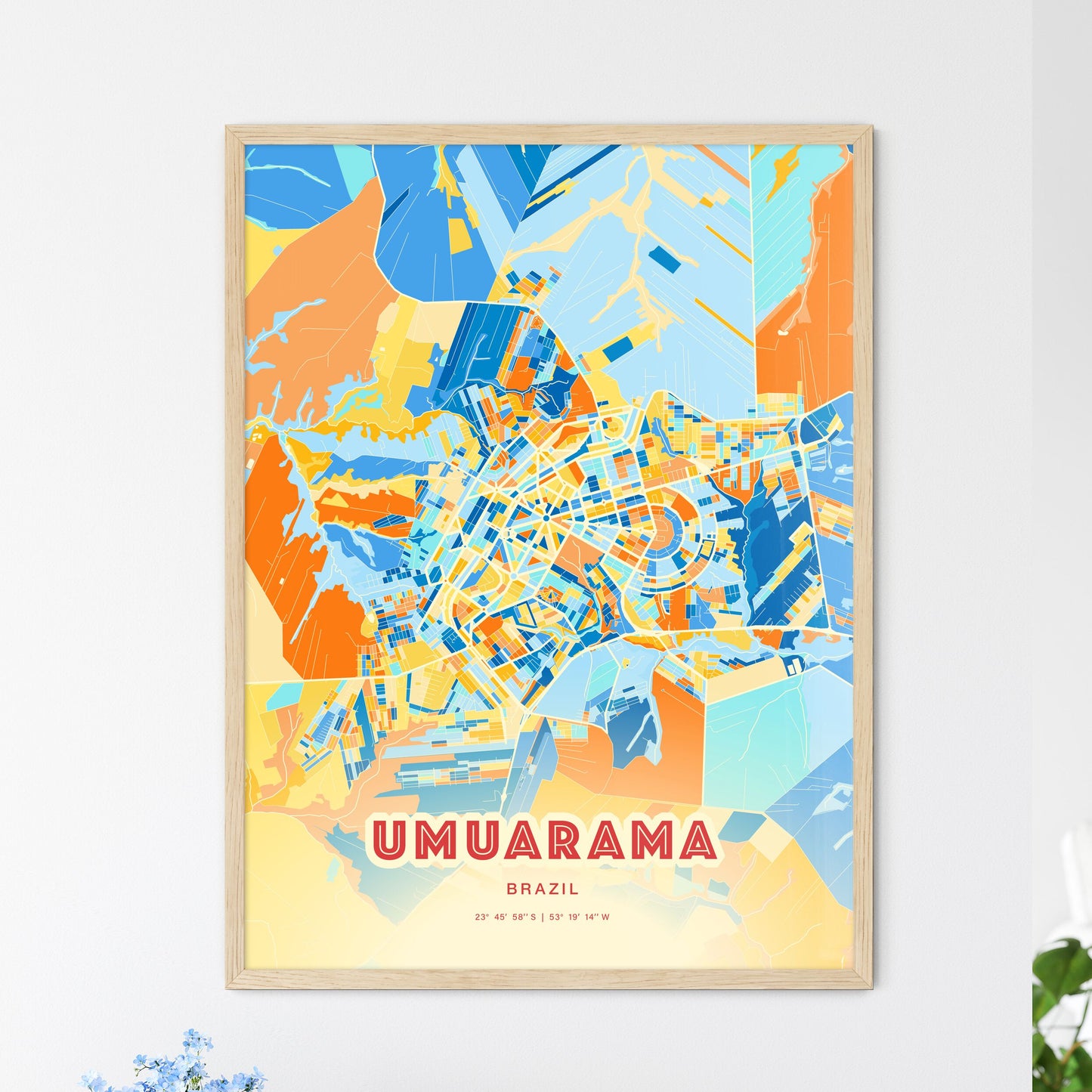 Colorful UMUARAMA BRAZIL Fine Art Map Blue Orange