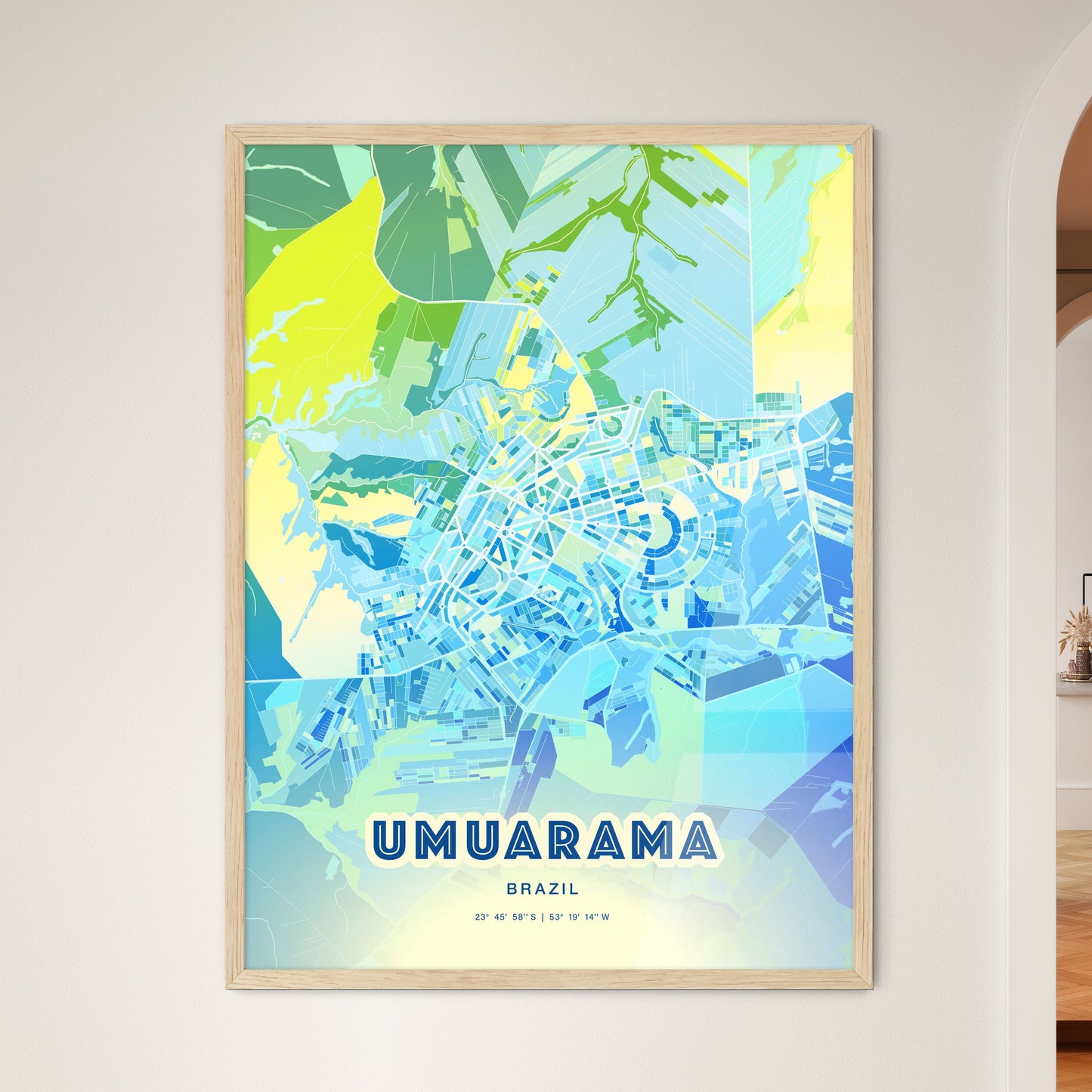 Colorful UMUARAMA BRAZIL Fine Art Map Cool Blue