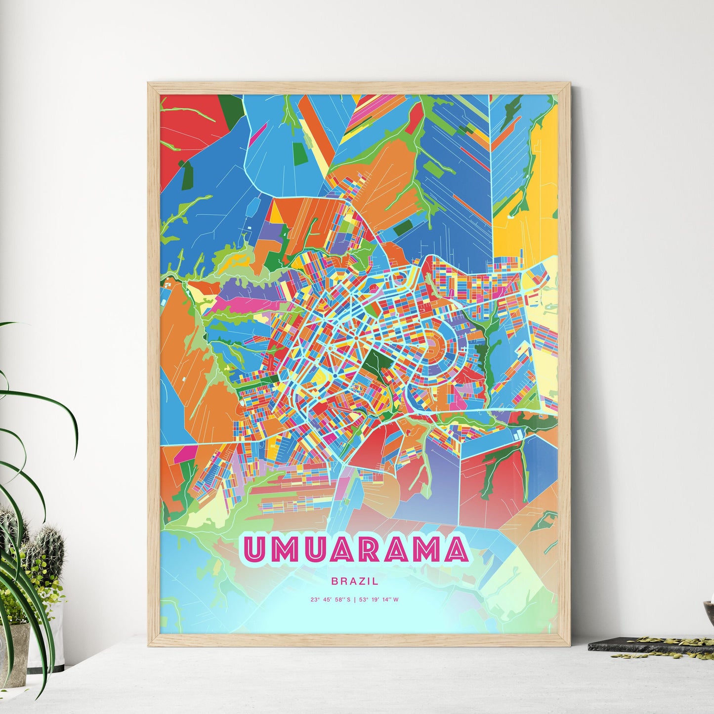 Colorful UMUARAMA BRAZIL Fine Art Map Crazy Colors