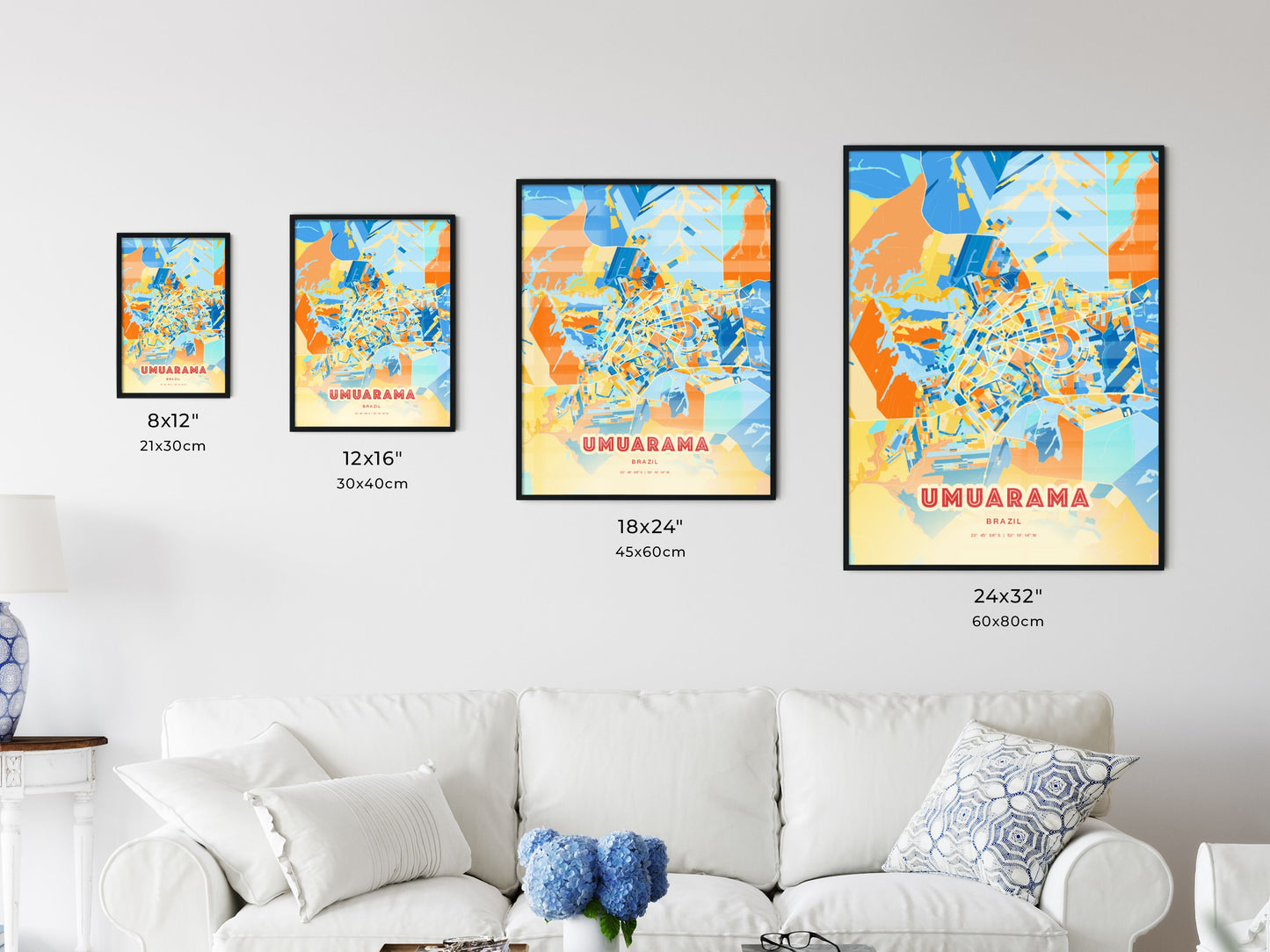 Colorful UMUARAMA BRAZIL Fine Art Map Blue Orange