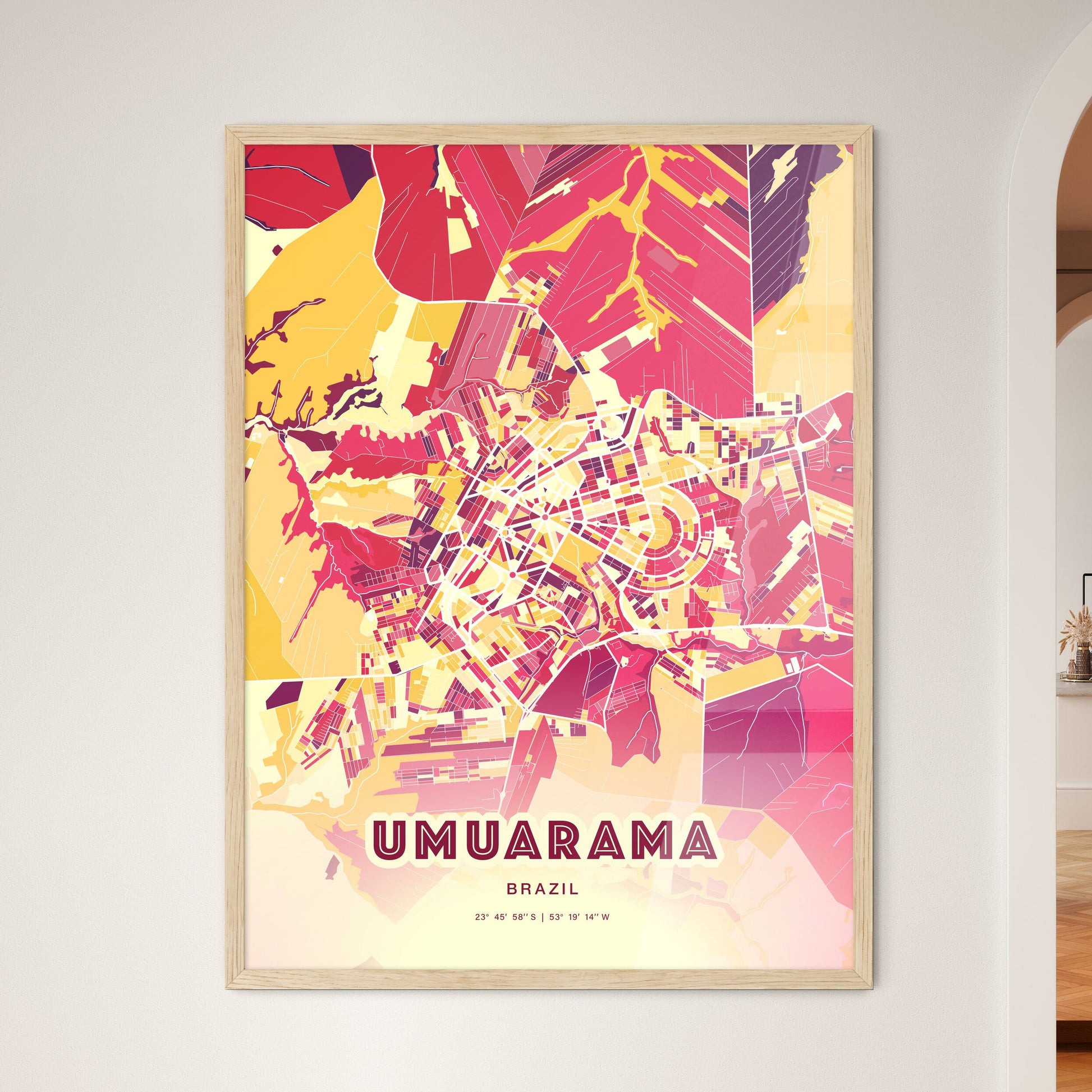 Colorful UMUARAMA BRAZIL Fine Art Map Hot Red