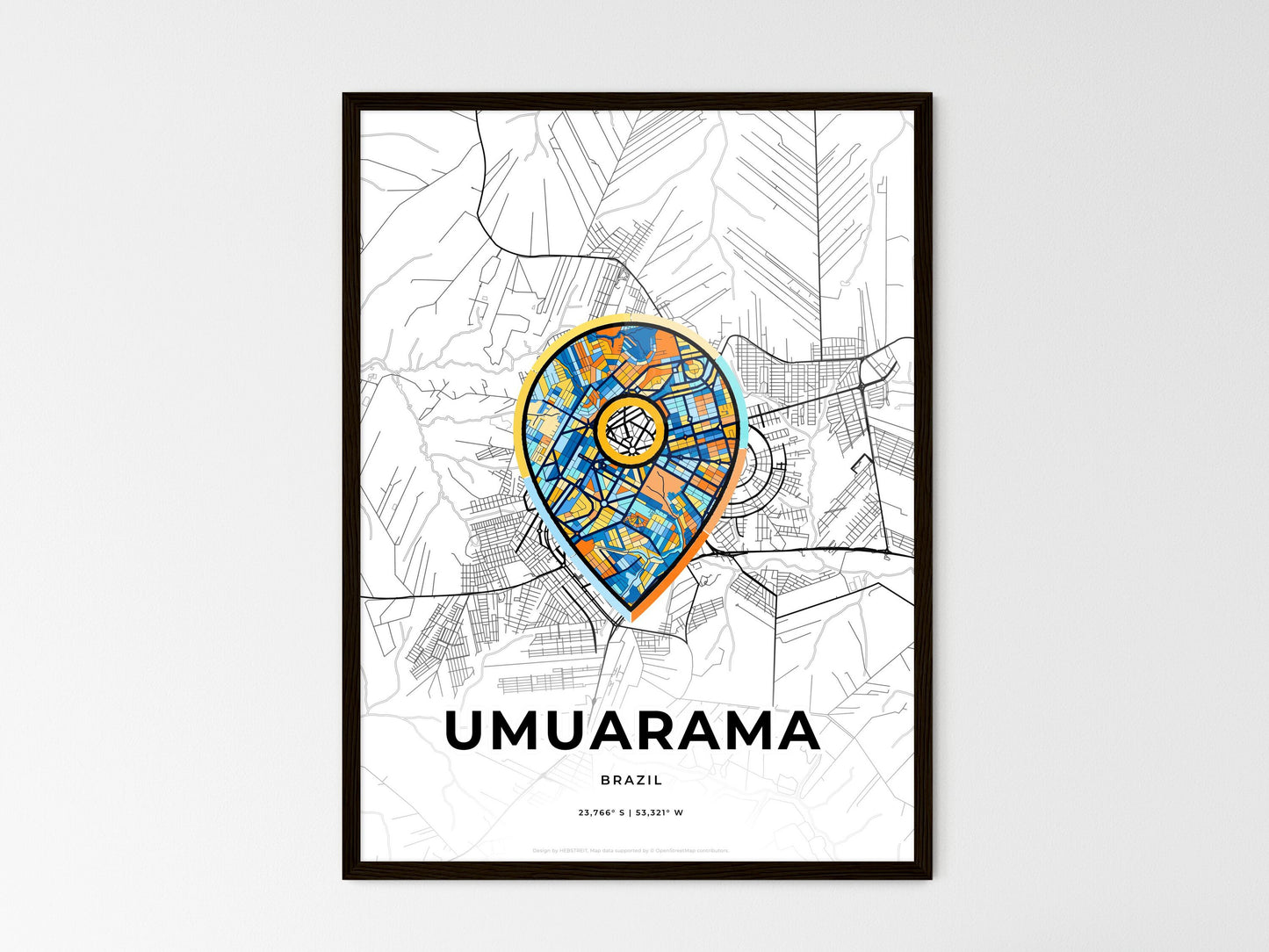 Umuarama Brazil wedding art map with pointer icon