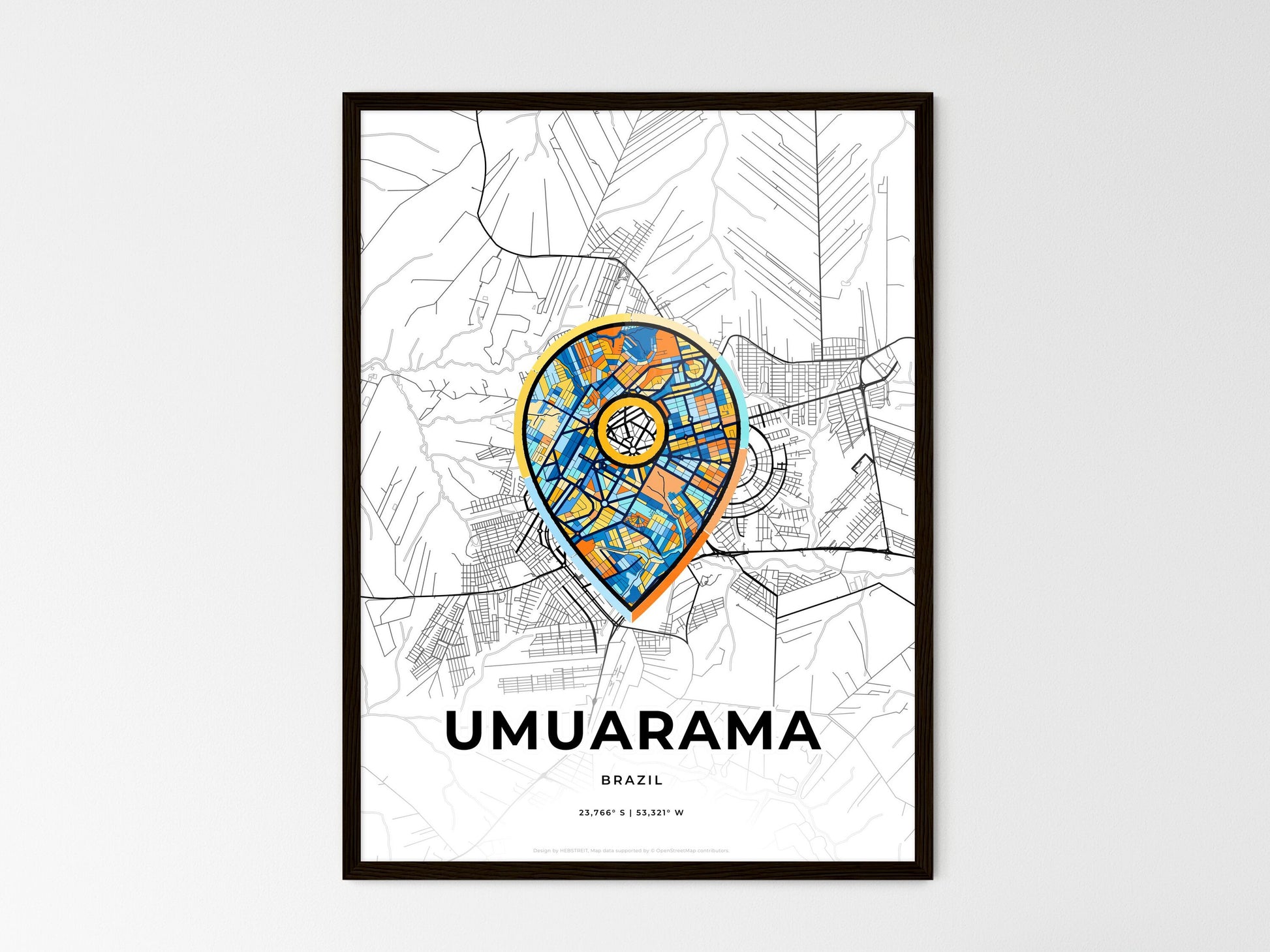 Umuarama Brazil wedding art map with pointer icon
