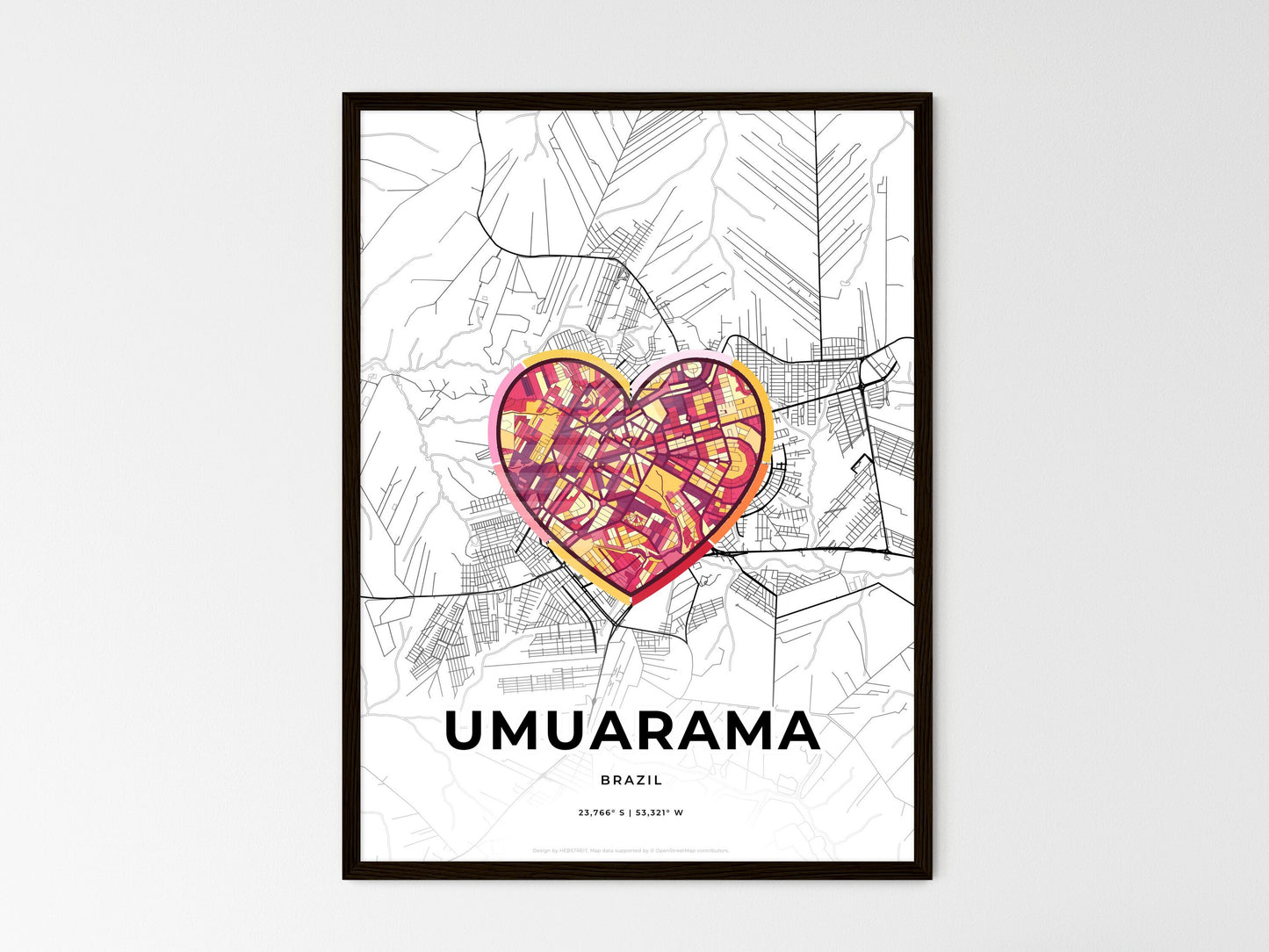 Umuarama Brazil wedding art map with heart icon