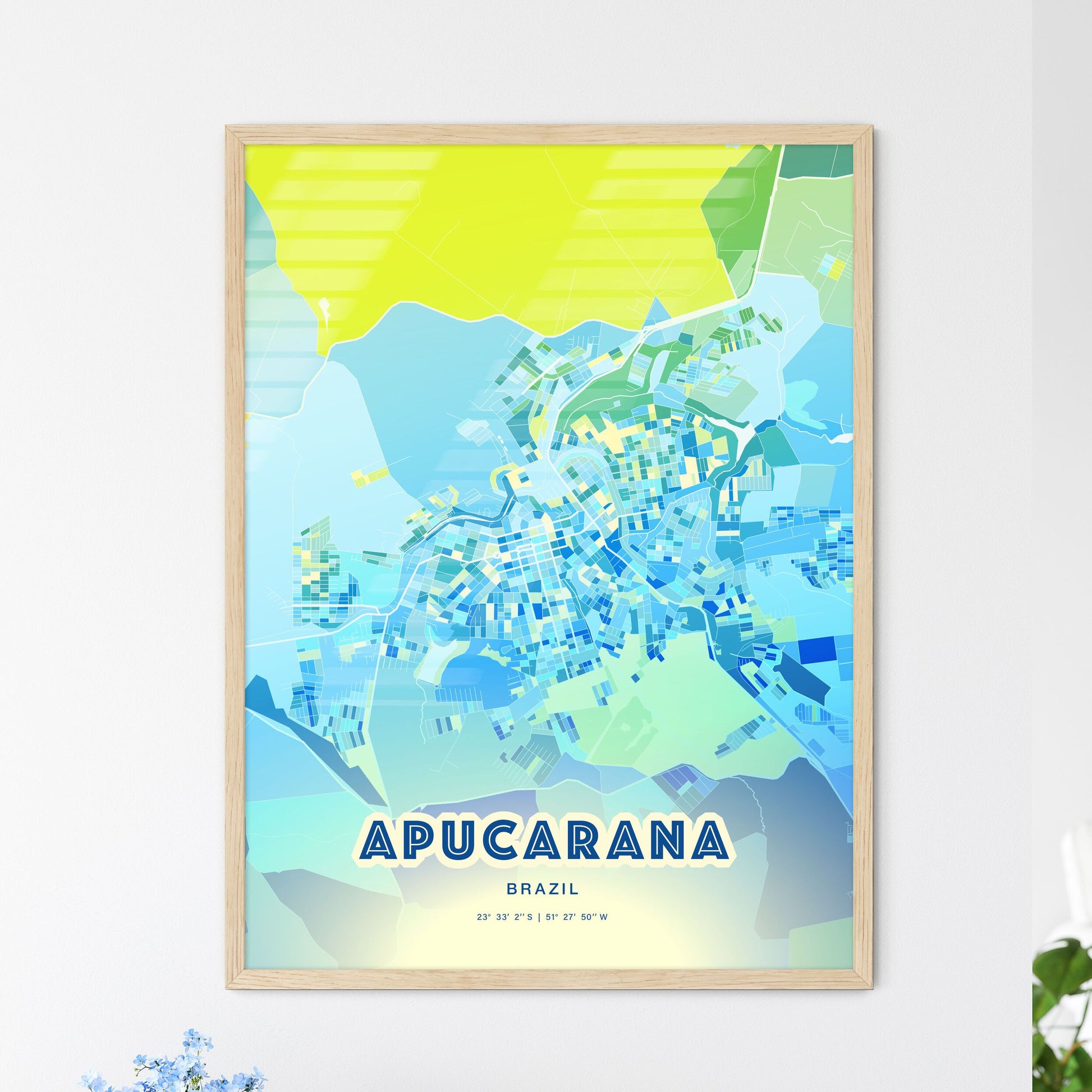 Colorful APUCARANA BRAZIL Fine Art Map Cool Blue