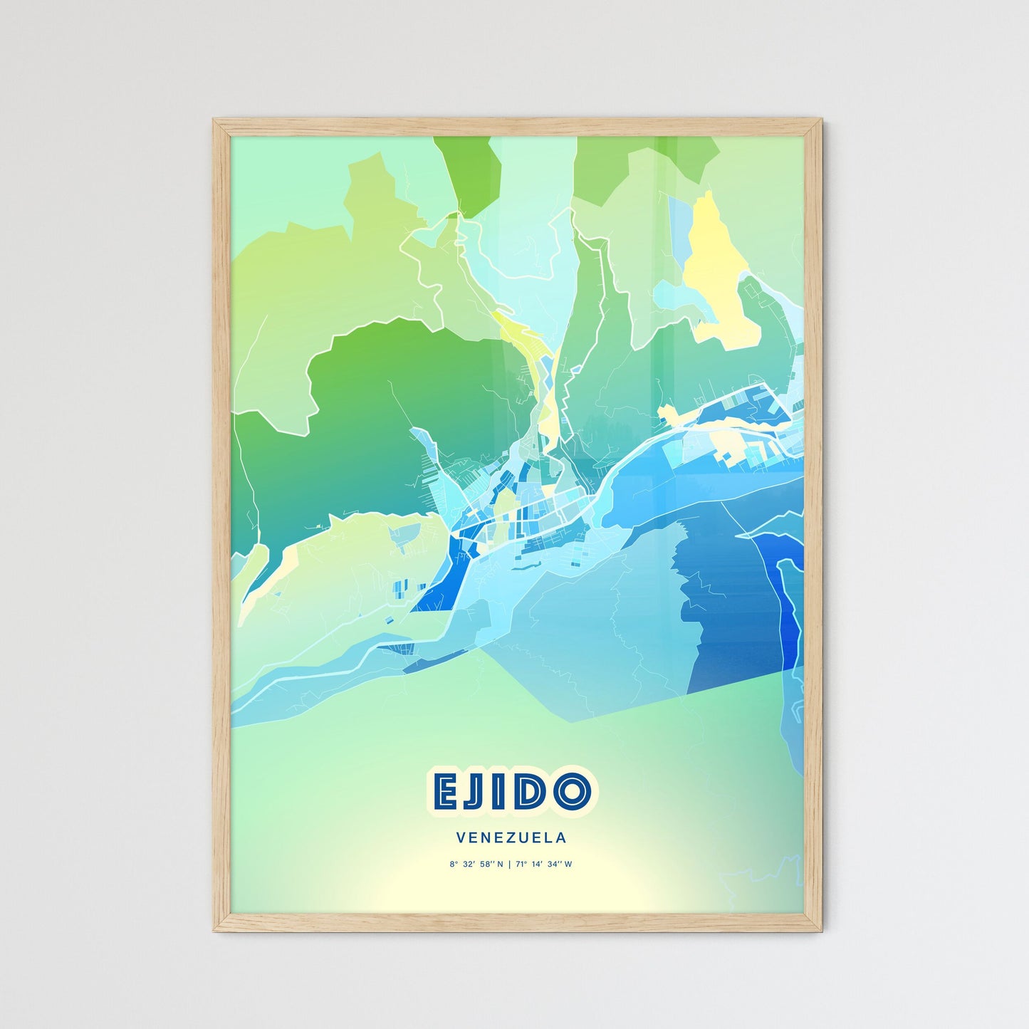 Colorful EJIDO VENEZUELA Fine Art Map Cool Blue