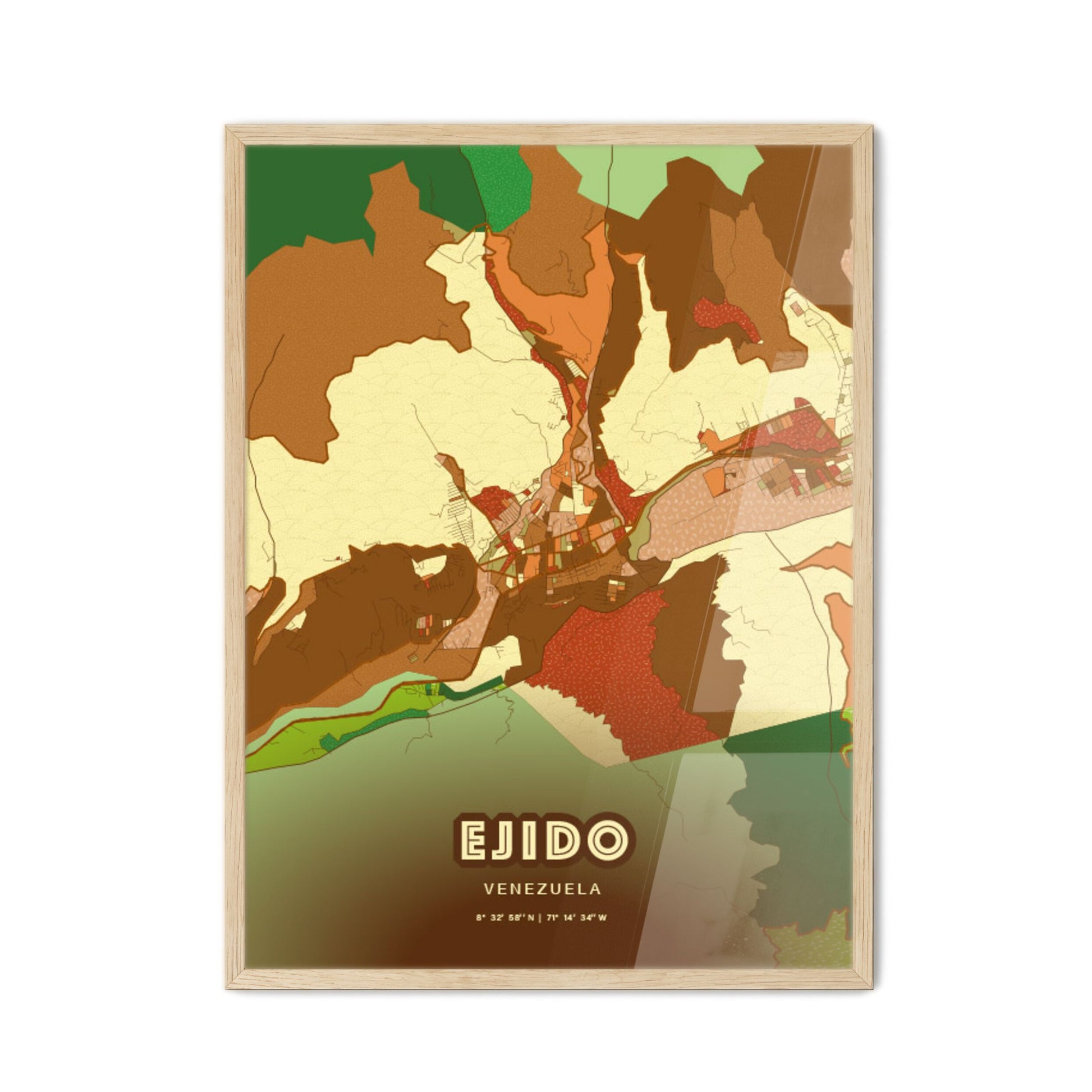 Colorful EJIDO VENEZUELA Fine Art Map Farmhouse