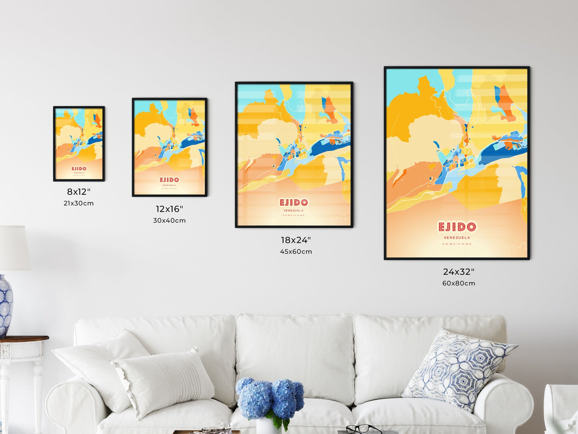 Colorful EJIDO VENEZUELA Fine Art Map Blue Orange