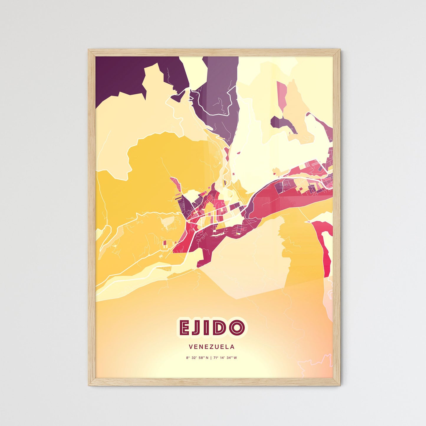 Colorful EJIDO VENEZUELA Fine Art Map Hot Red