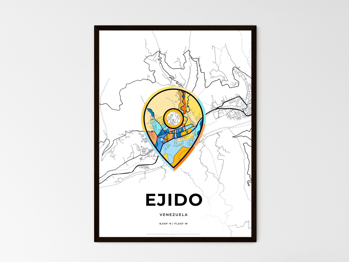Ejido Venezuela wedding art map with pointer icon