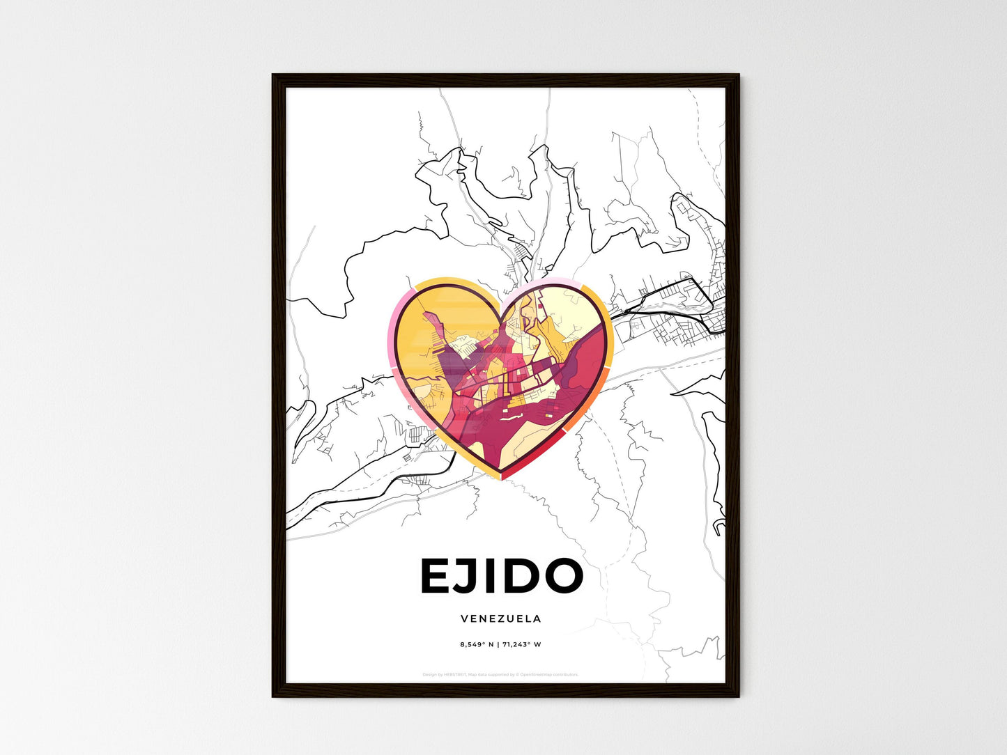 Ejido Venezuela wedding art map with heart icon