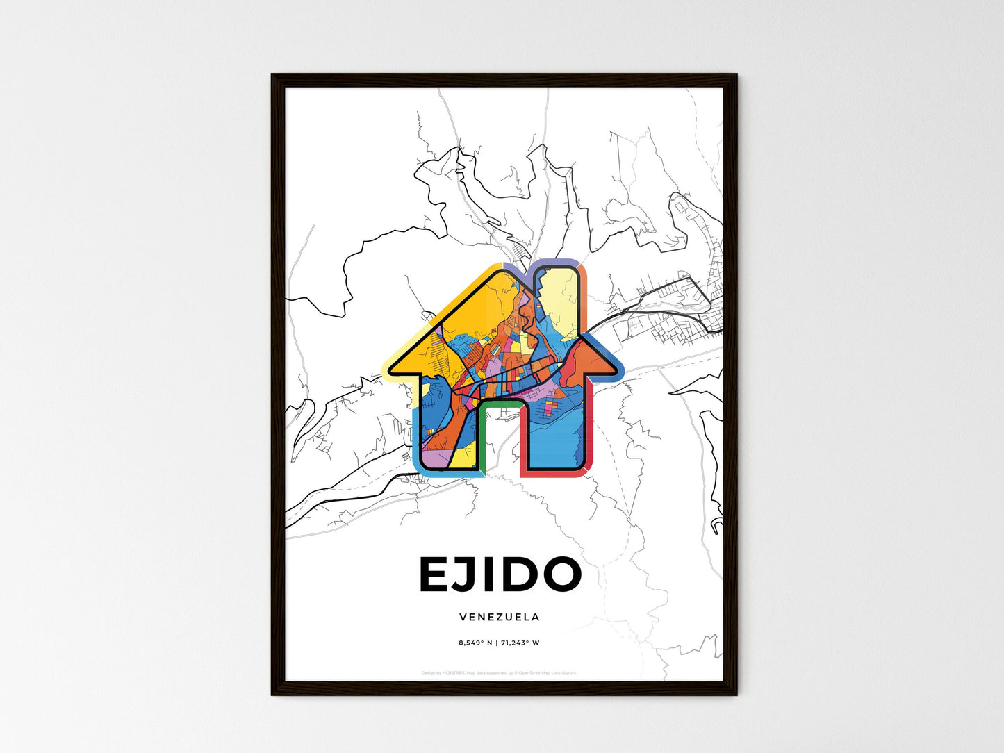Ejido Venezuela wedding art map with home icon