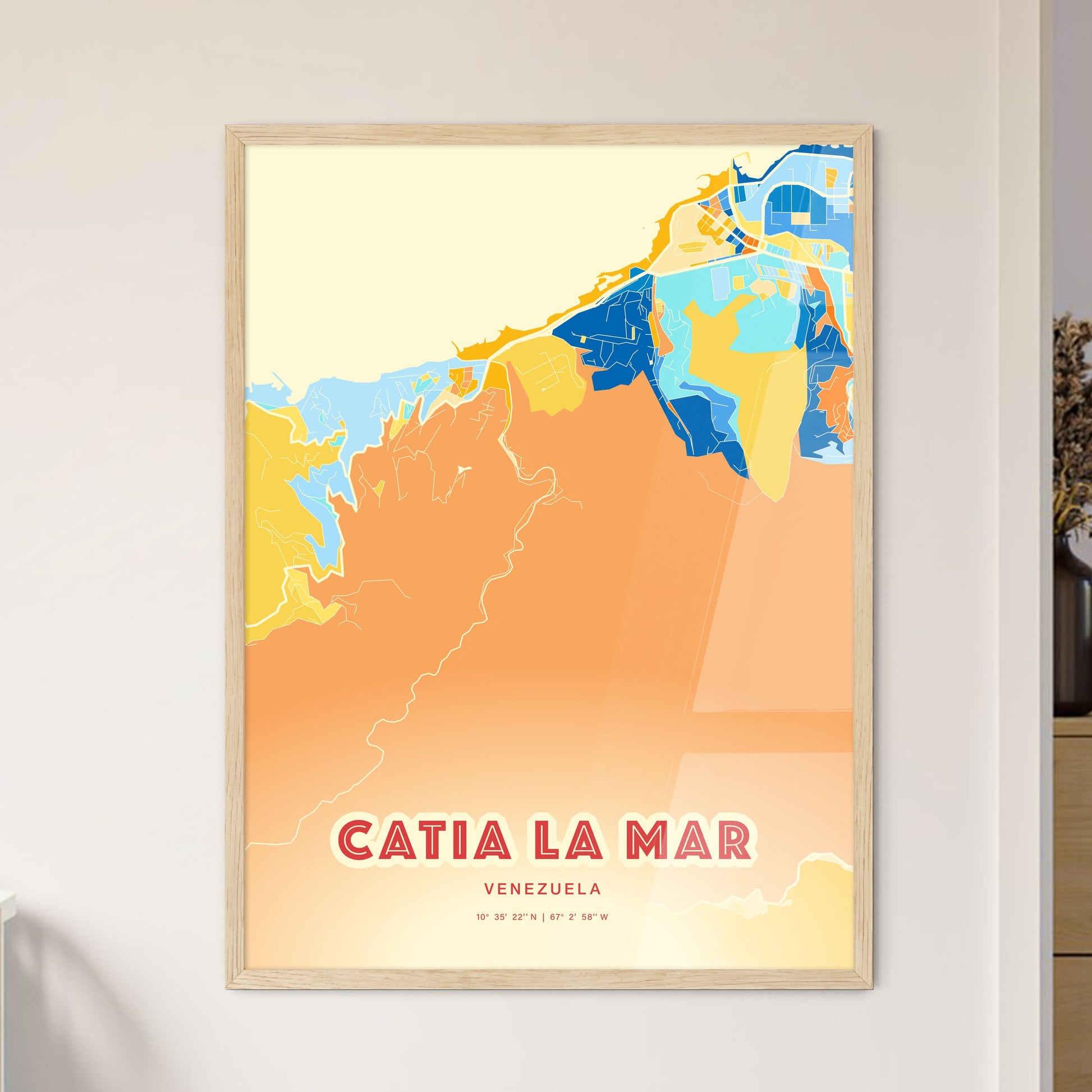 Colorful CATIA LA MAR VENEZUELA Fine Art Map Blue Orange