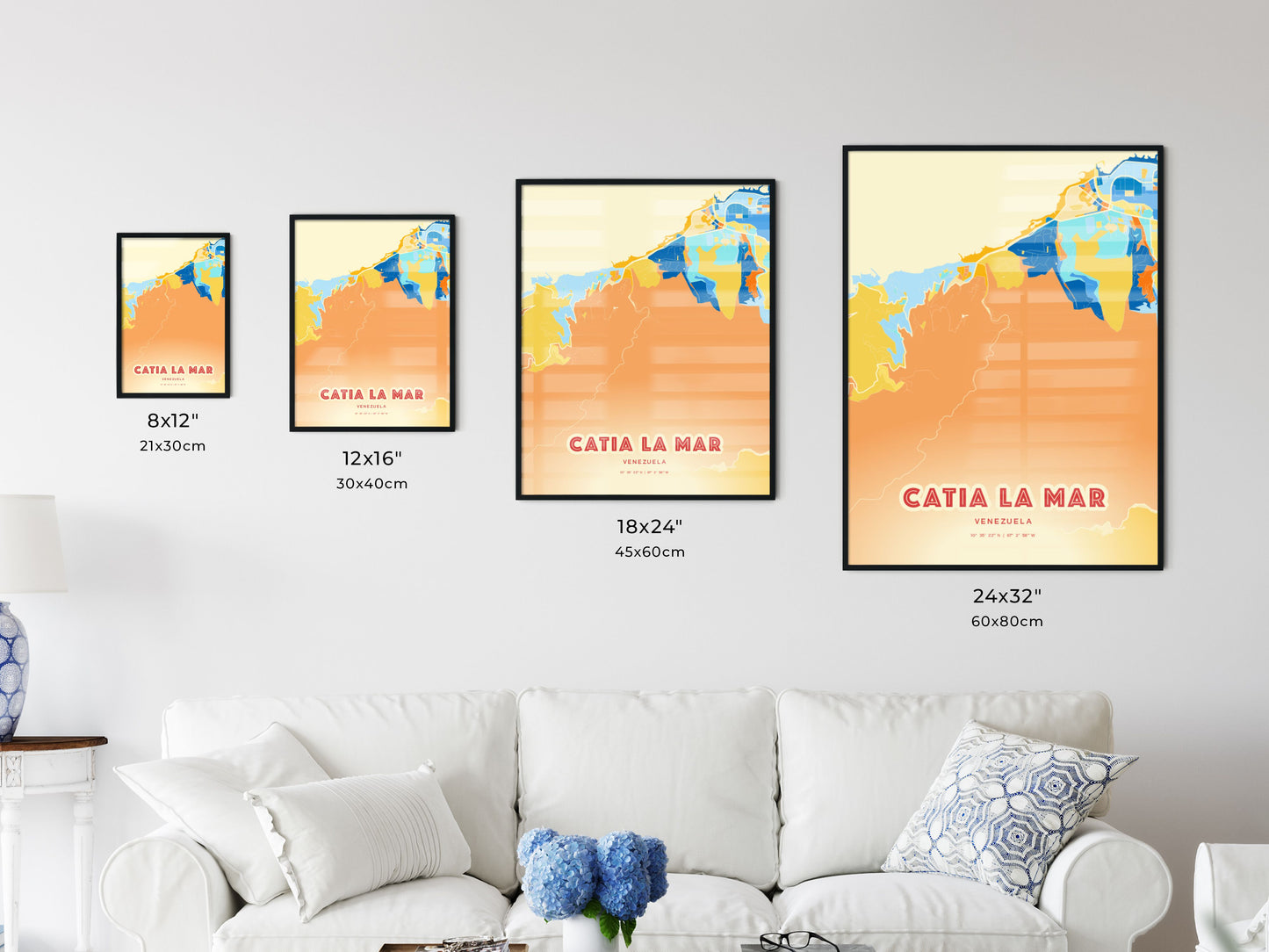 Colorful CATIA LA MAR VENEZUELA Fine Art Map Blue Orange