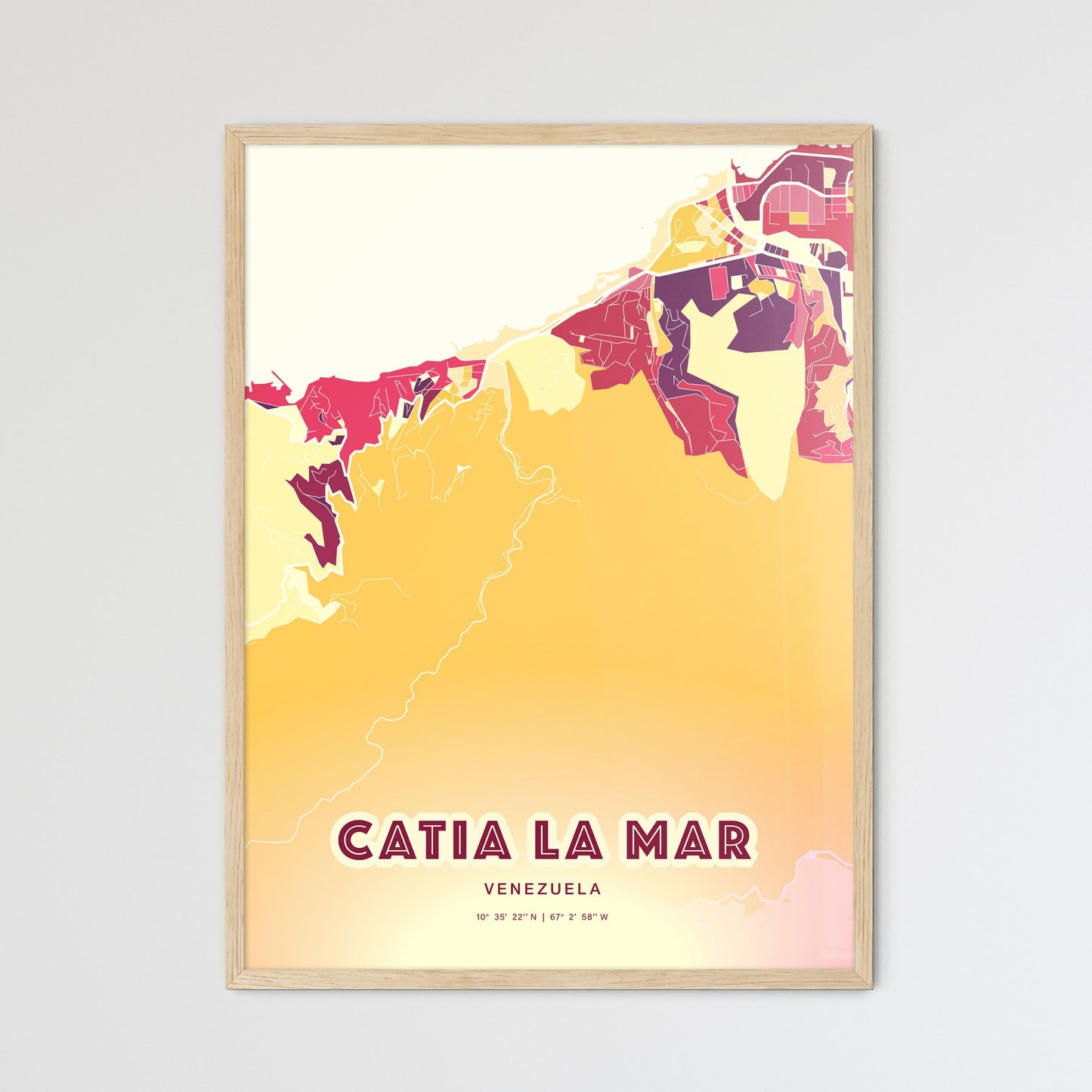 Colorful CATIA LA MAR VENEZUELA Fine Art Map Hot Red