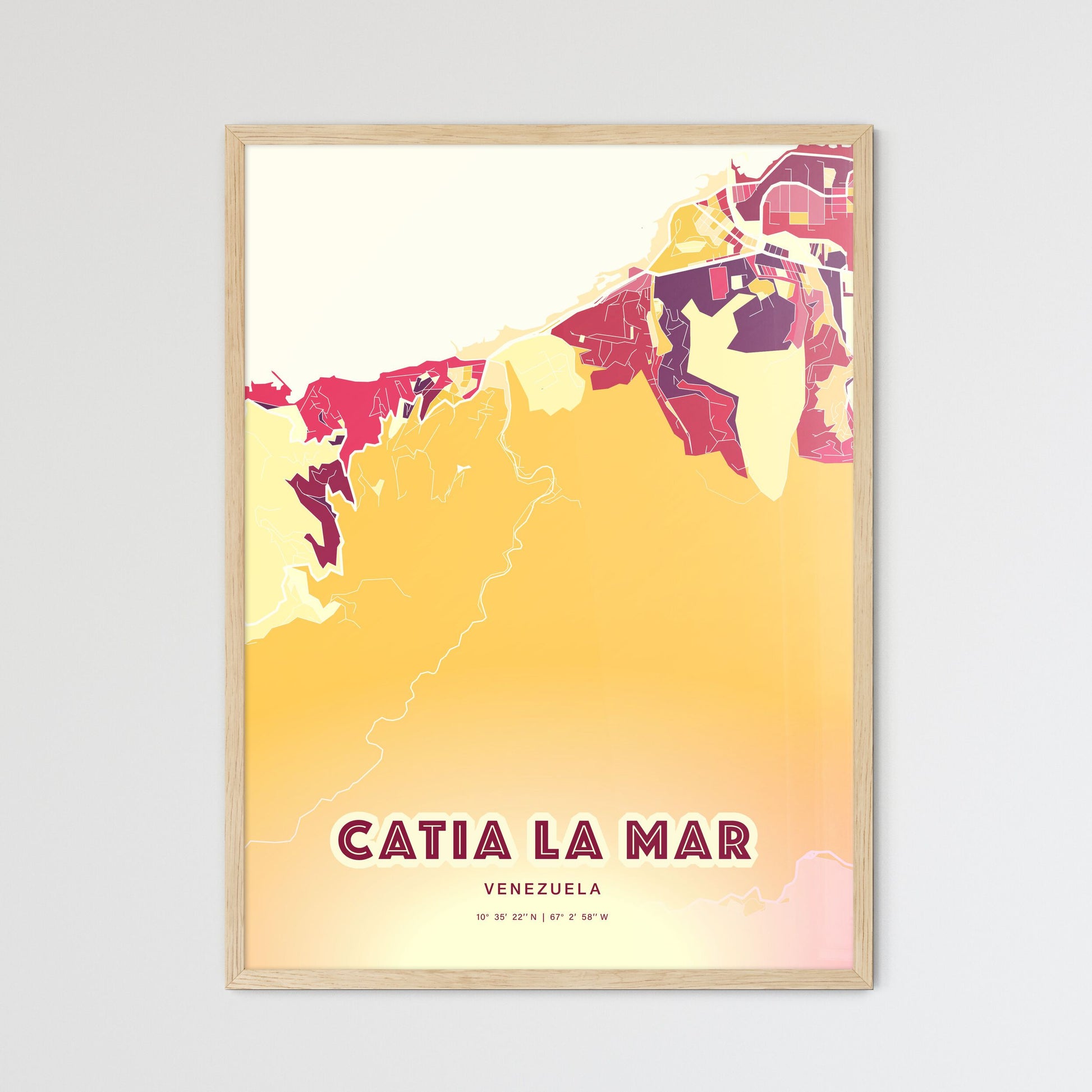 Colorful CATIA LA MAR VENEZUELA Fine Art Map Hot Red