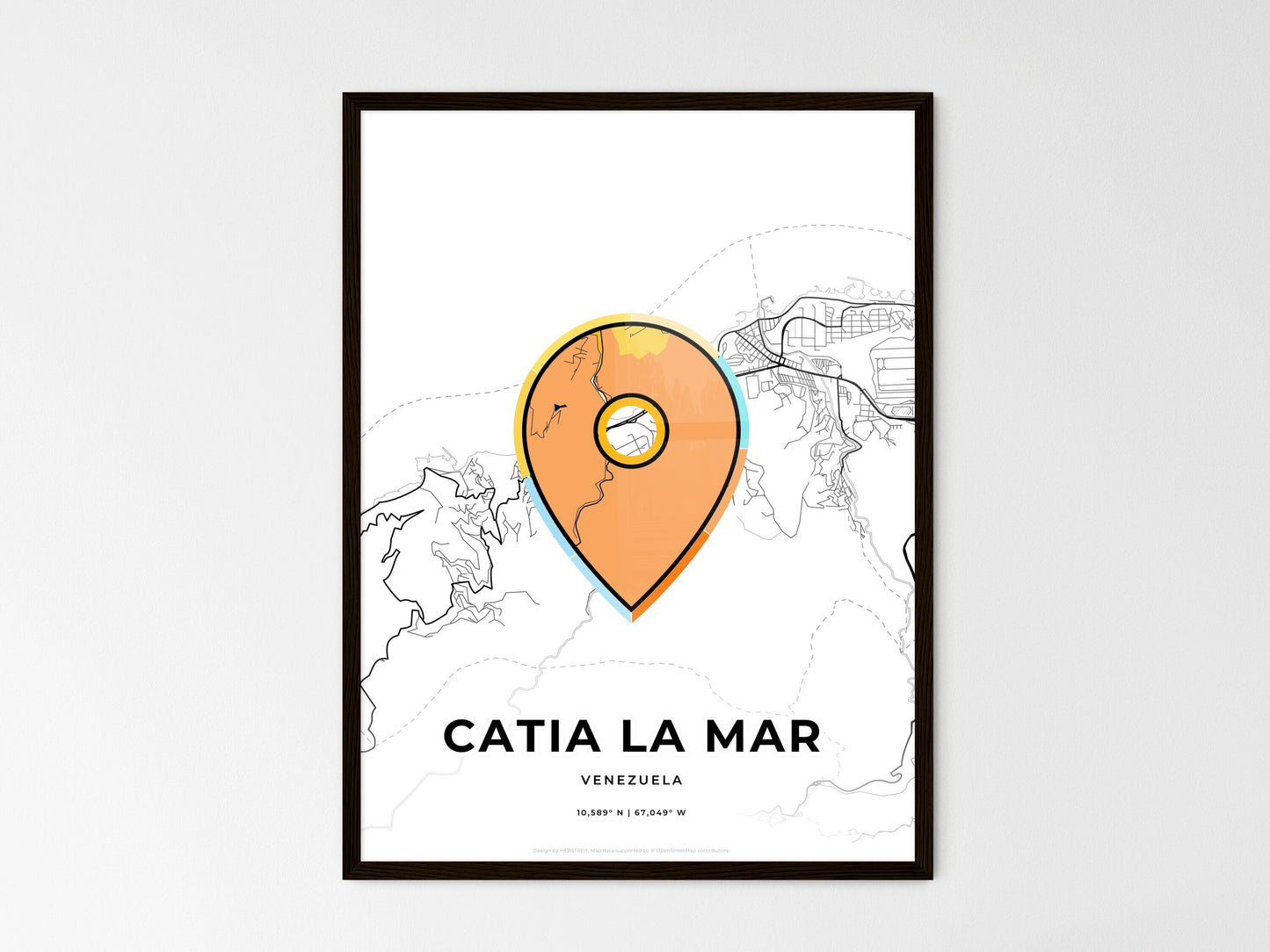 Catia La Mar Venezuela wedding art map with pointer icon