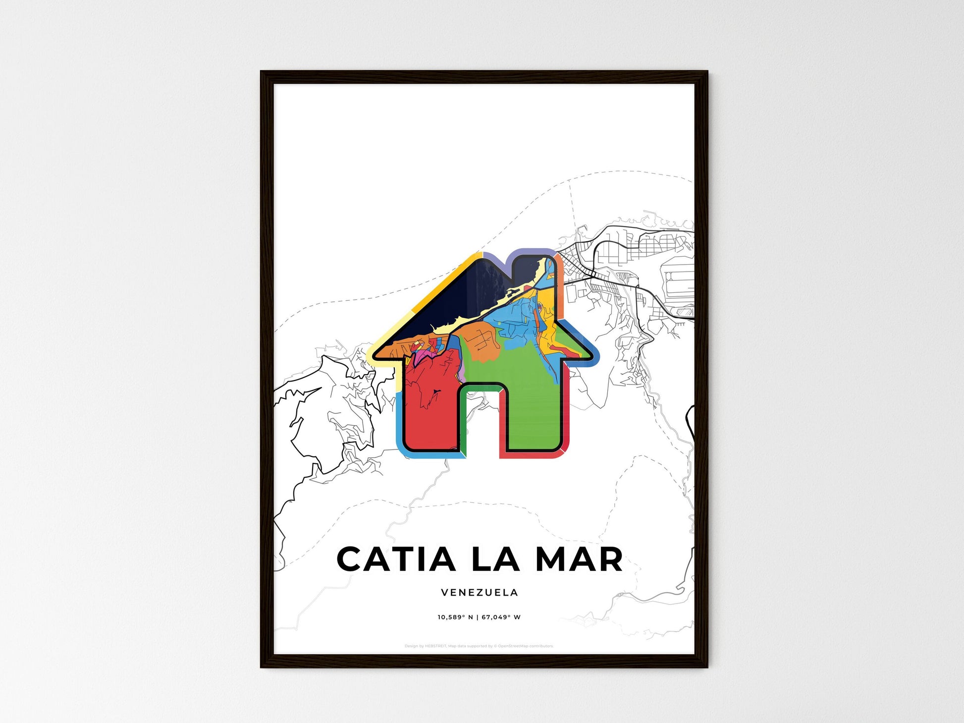 Catia La Mar Venezuela wedding art map with home icon