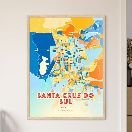 Colorful SANTA CRUZ DO SUL BRAZIL Fine Art Map Blue Orange