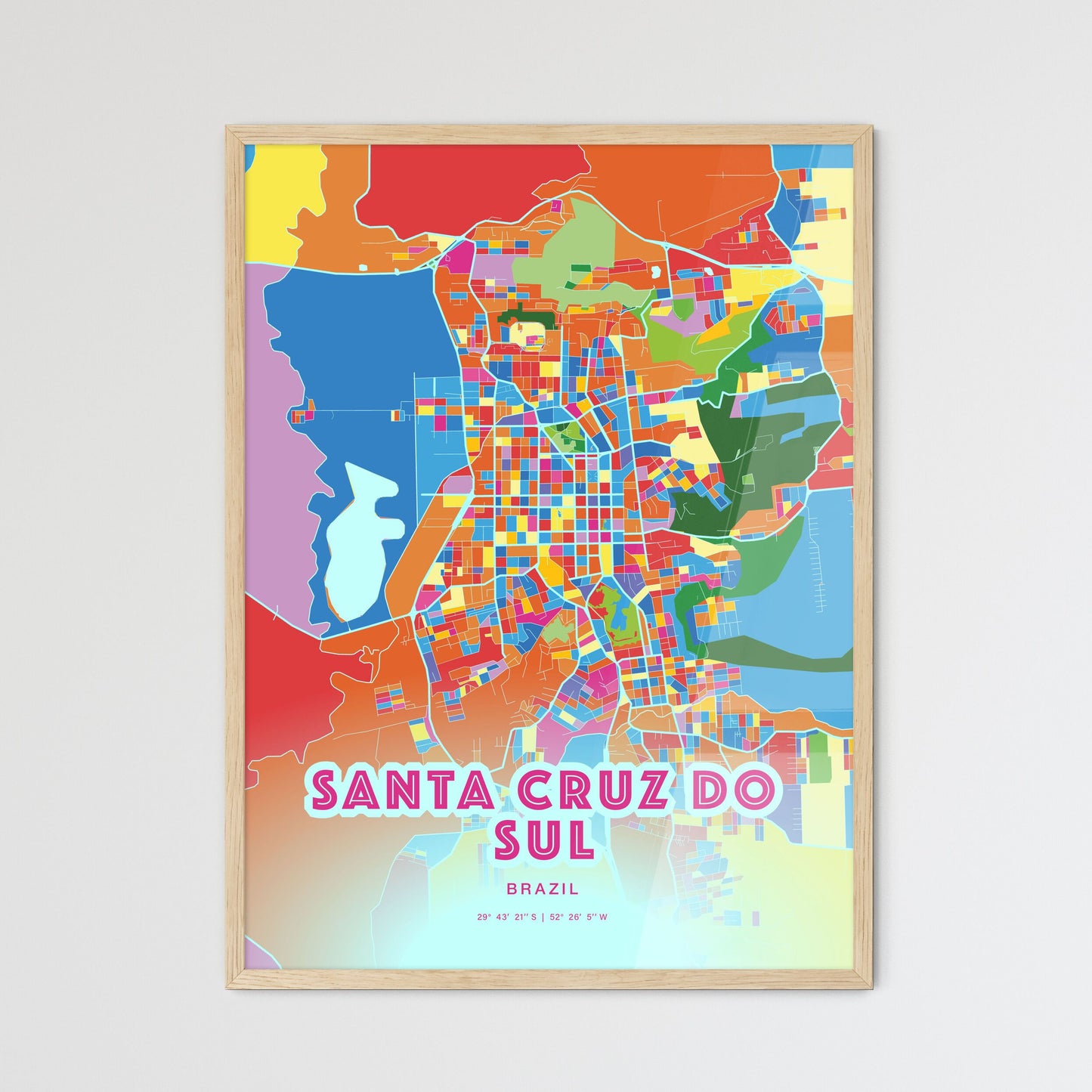 Colorful SANTA CRUZ DO SUL BRAZIL Fine Art Map Crazy Colors