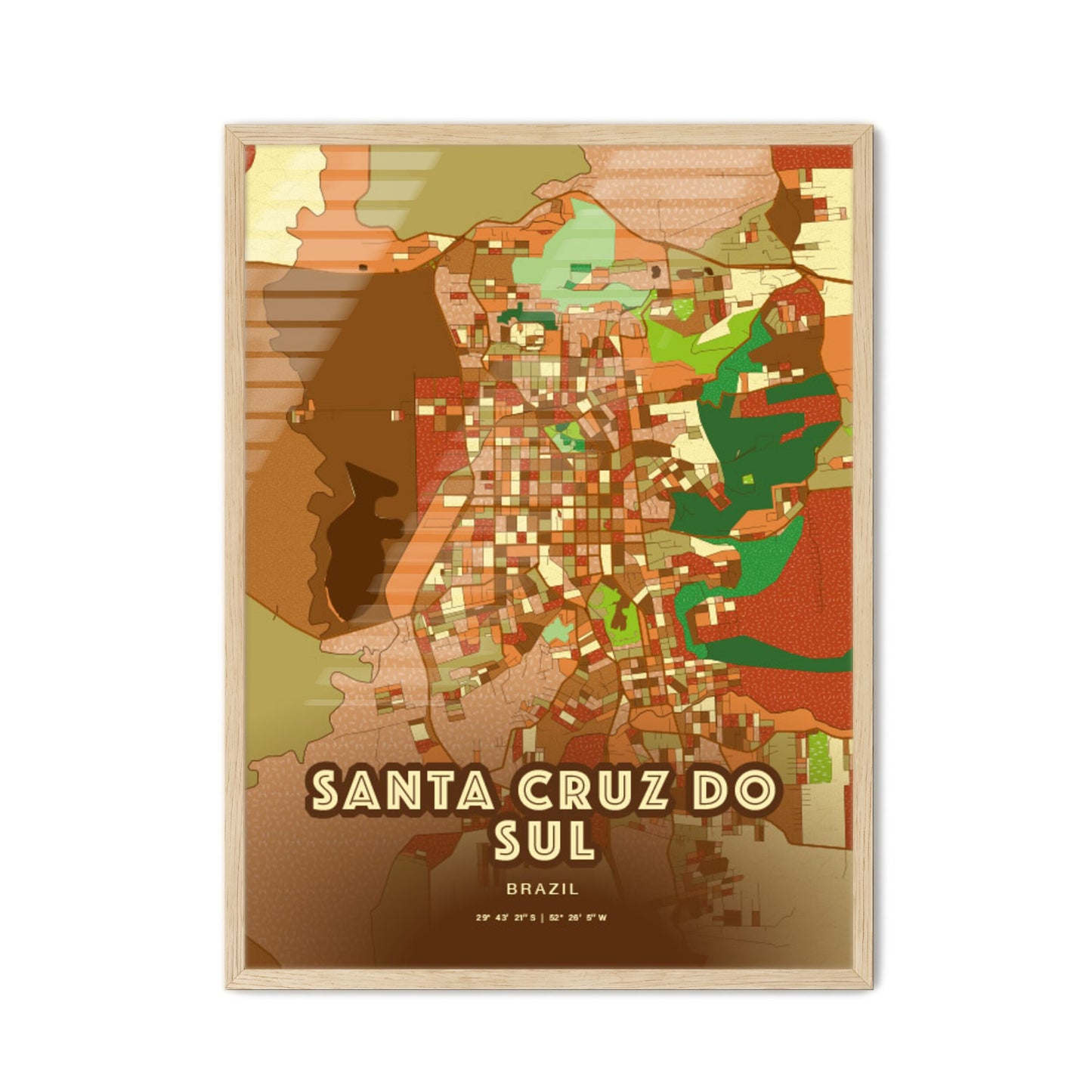 Colorful SANTA CRUZ DO SUL BRAZIL Fine Art Map Farmhouse