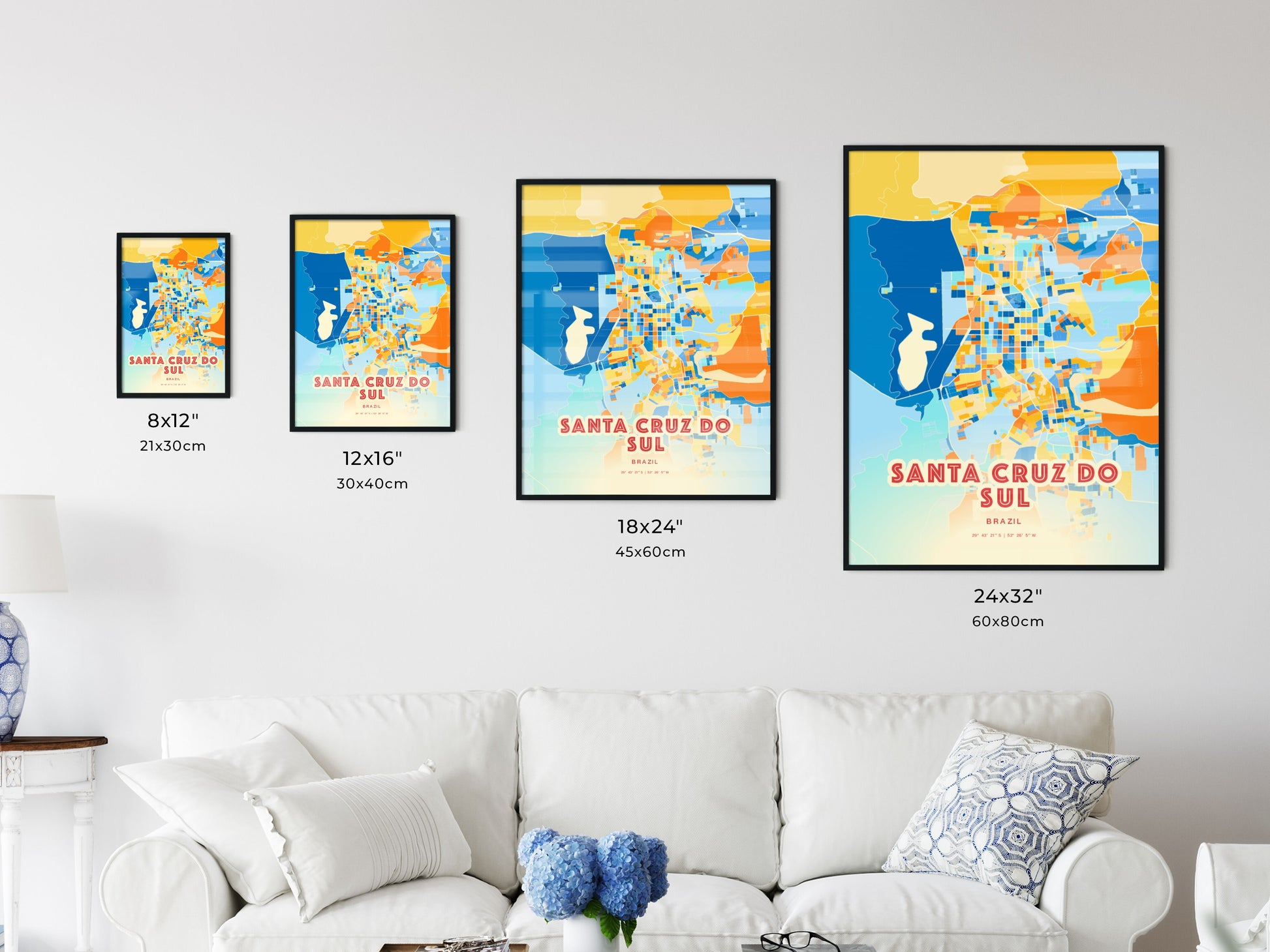 Colorful SANTA CRUZ DO SUL BRAZIL Fine Art Map Blue Orange