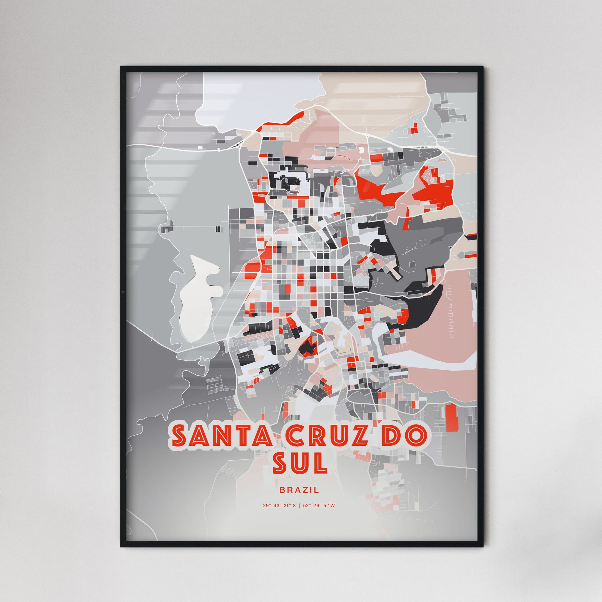 Colorful SANTA CRUZ DO SUL BRAZIL Fine Art Map Modern