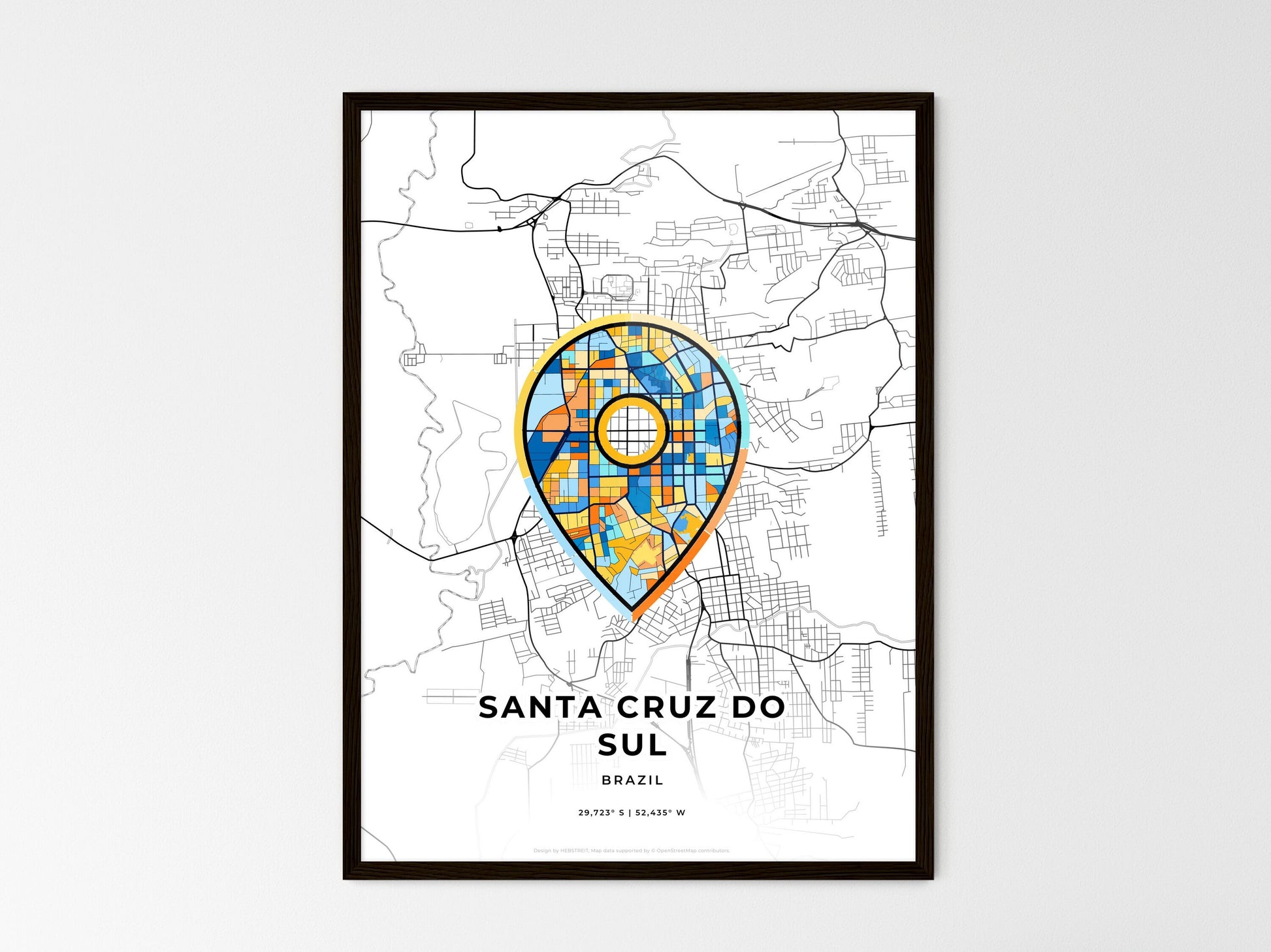 Santa Cruz Do Sul Brazil wedding art map with pointer icon