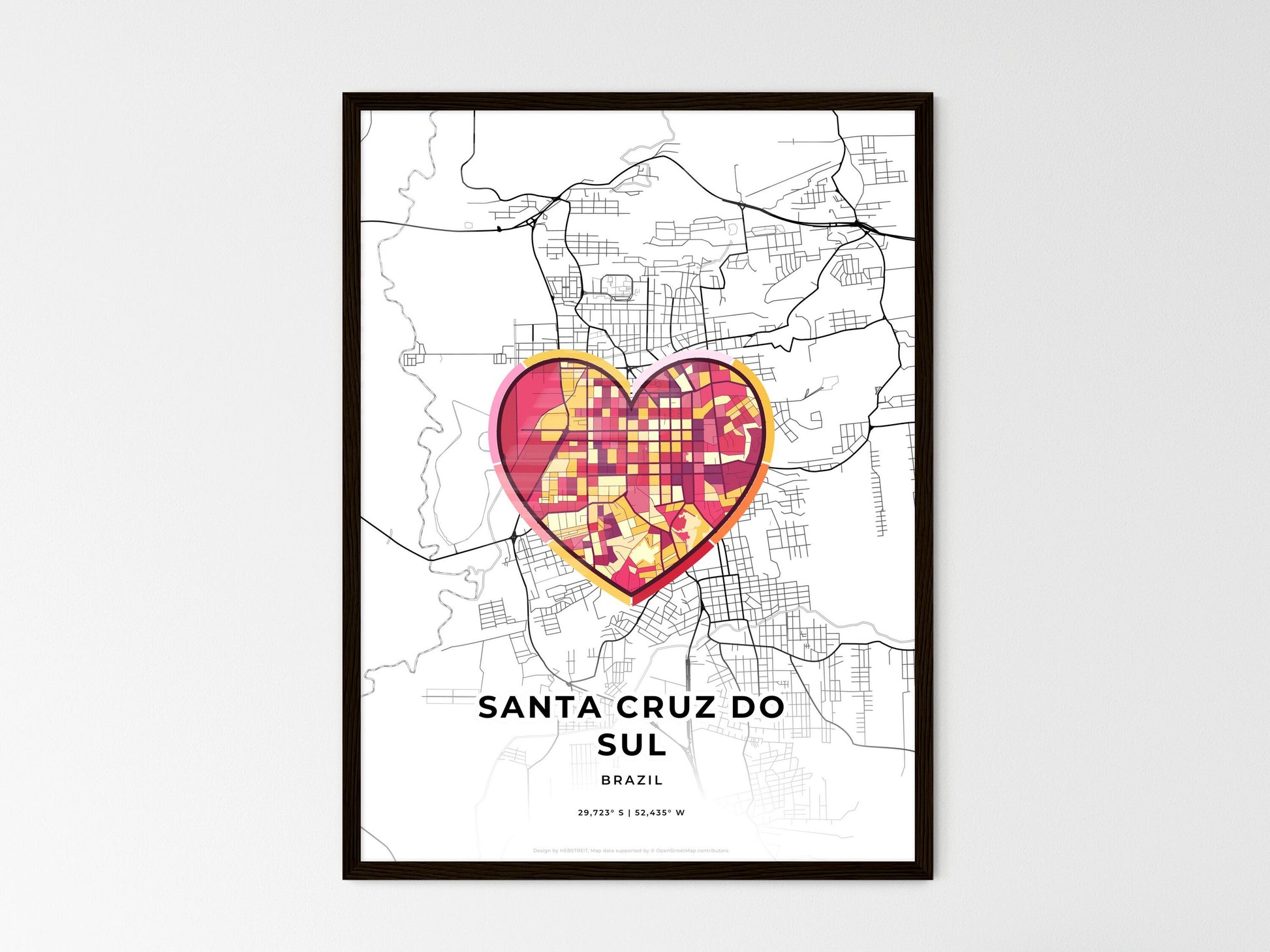 Santa Cruz Do Sul Brazil wedding art map with heart icon