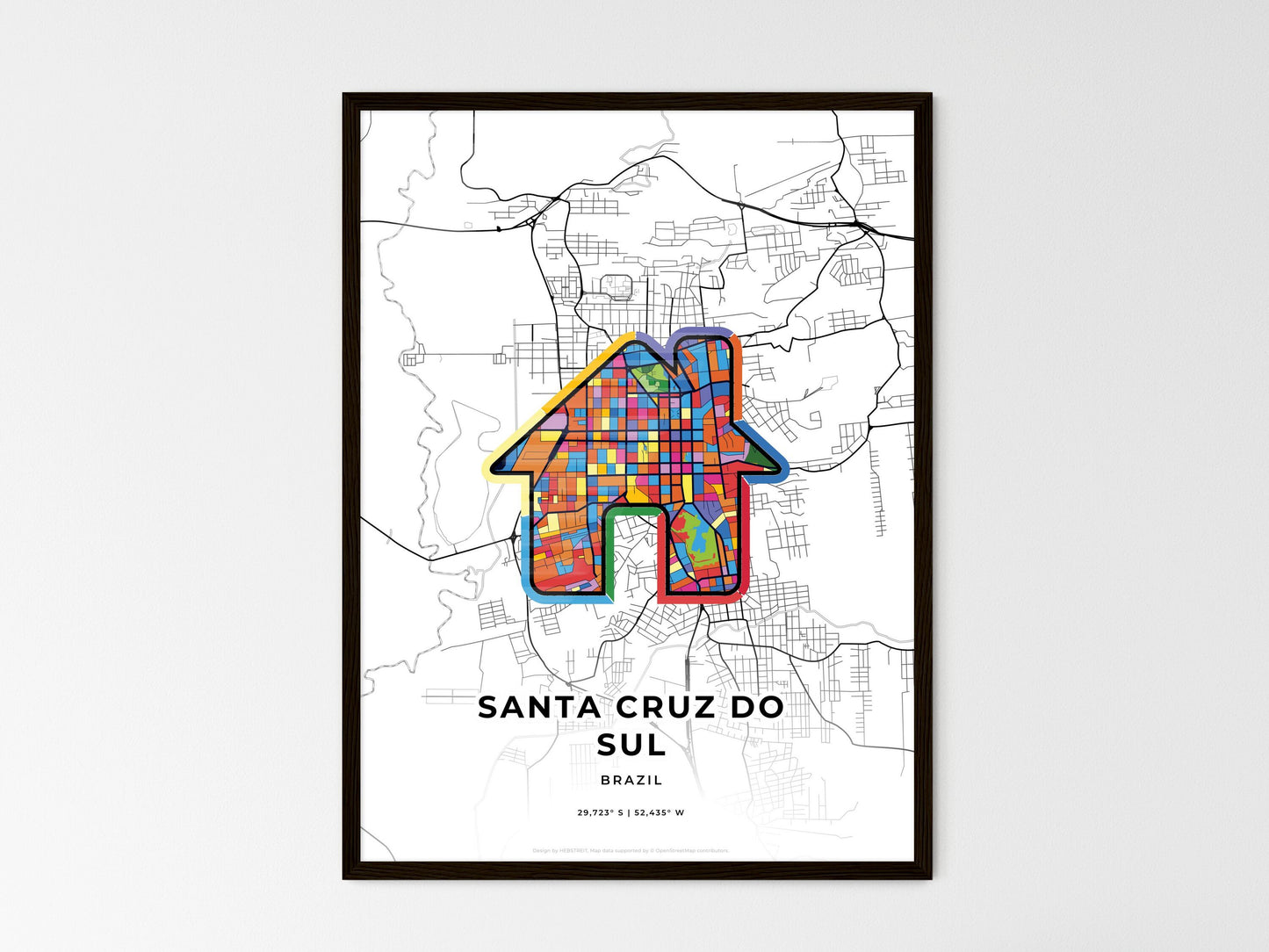 Santa Cruz Do Sul Brazil wedding art map with home icon