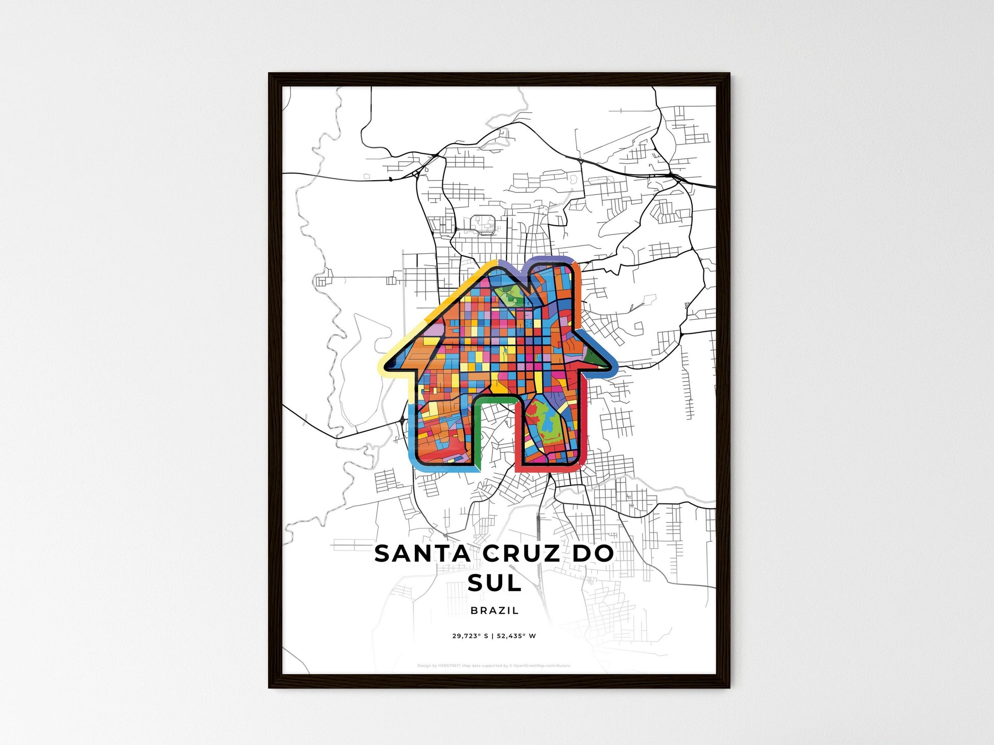 Santa Cruz Do Sul Brazil wedding art map with home icon