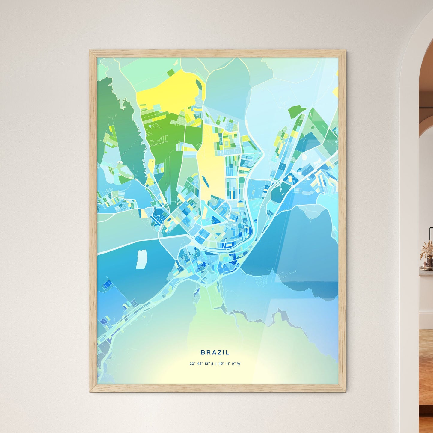 Colorful GUARATINGUETA BRAZIL Fine Art Map Cool Blue