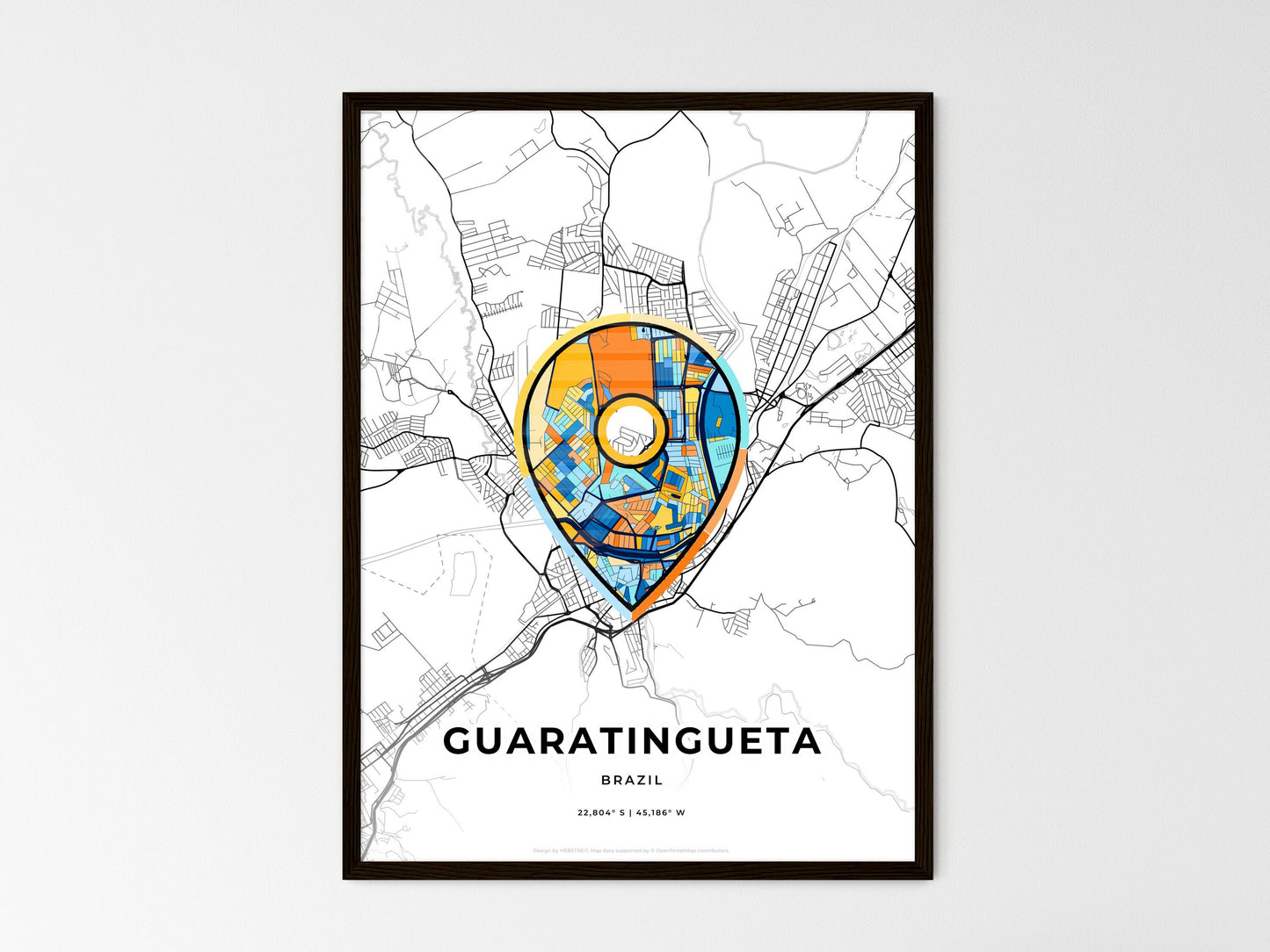 Guaratingueta Brazil wedding art map with pointer icon