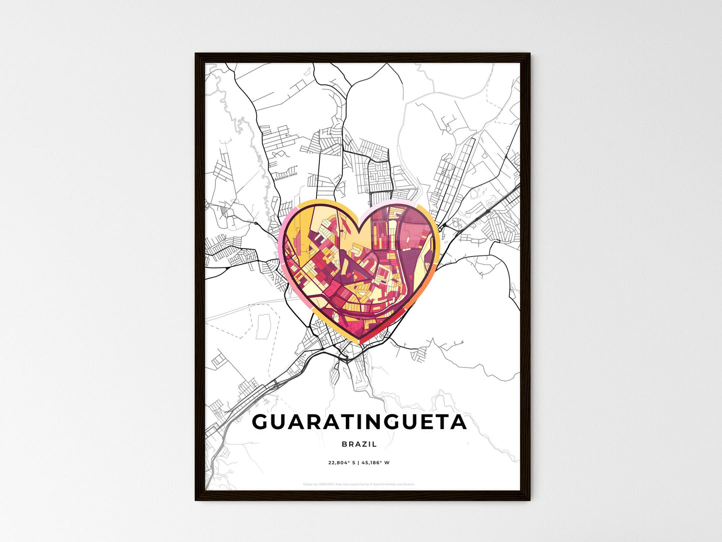 Guaratingueta Brazil wedding art map with heart icon