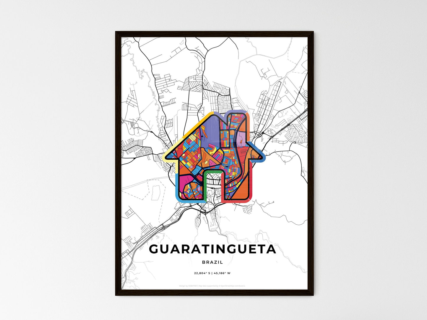 Guaratingueta Brazil wedding art map with home icon