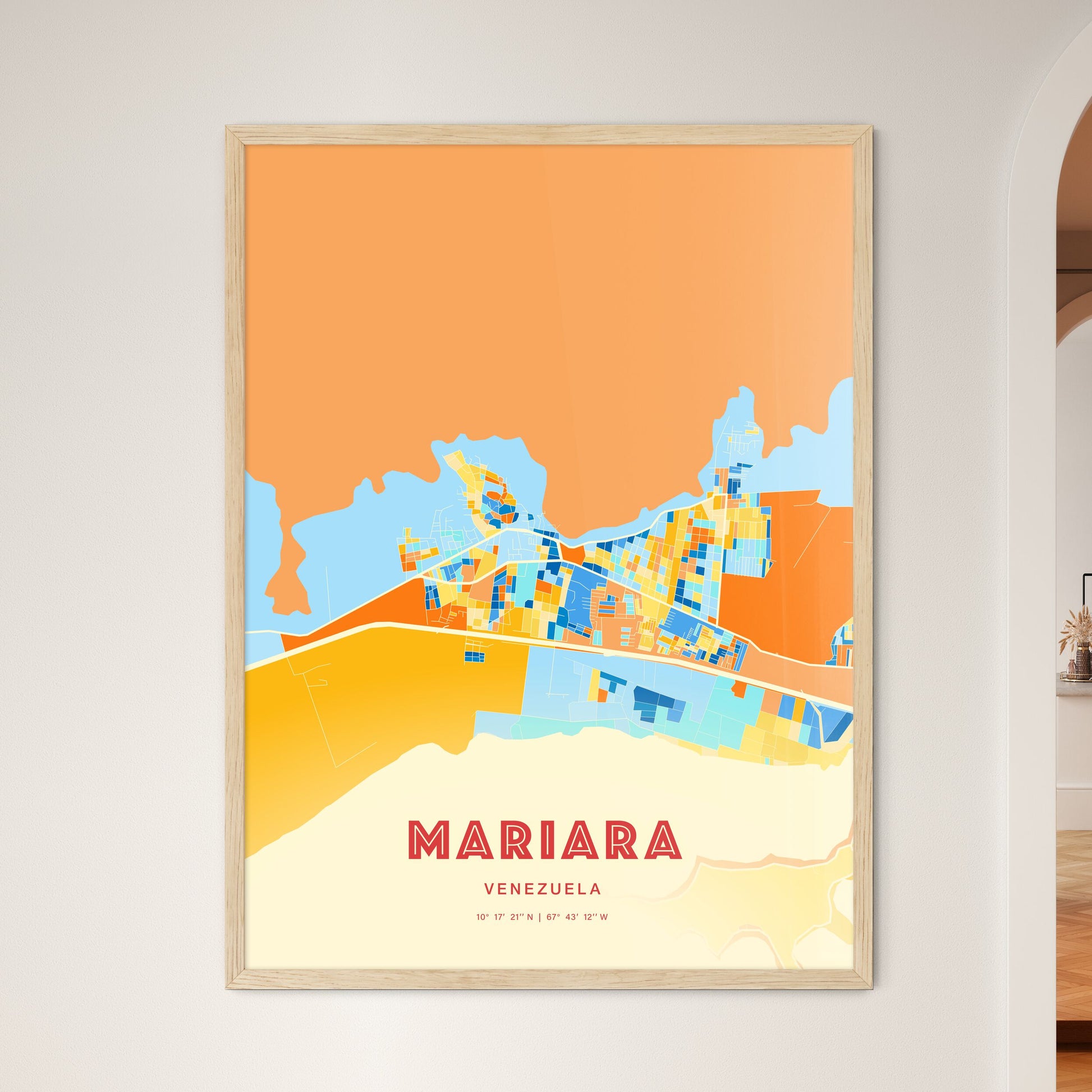 Colorful MARIARA VENEZUELA Fine Art Map Blue Orange