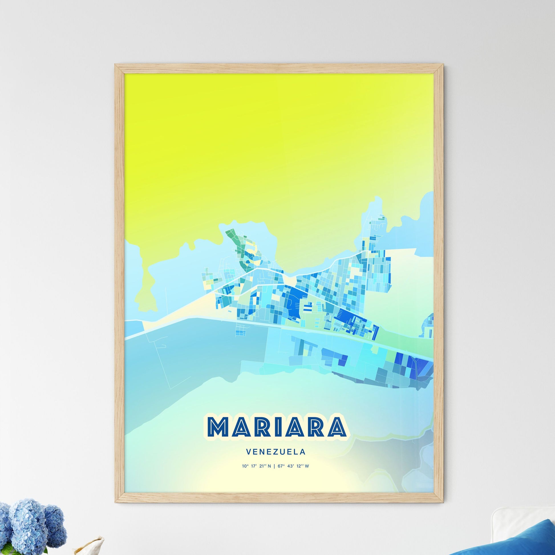 Colorful MARIARA VENEZUELA Fine Art Map Cool Blue