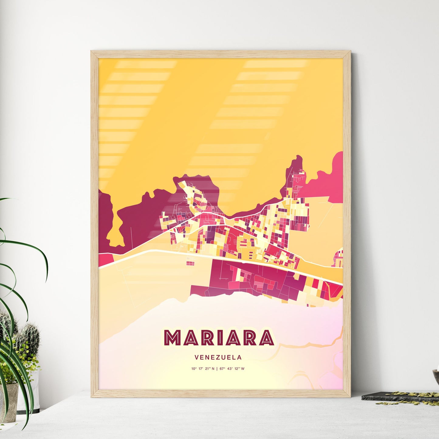 Colorful MARIARA VENEZUELA Fine Art Map Hot Red