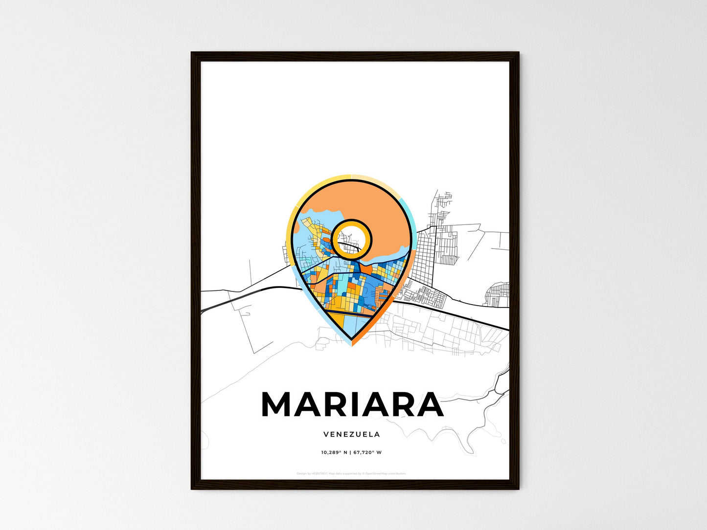 Mariara Venezuela wedding art map with pointer icon