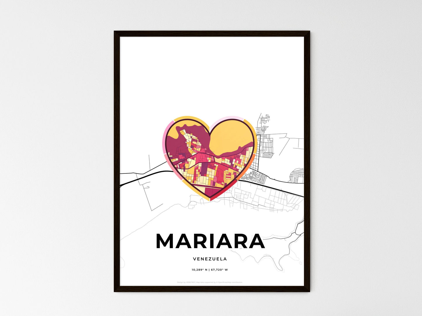 Mariara Venezuela wedding art map with heart icon