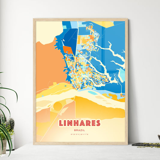 Colorful LINHARES BRAZIL Fine Art Map Blue Orange