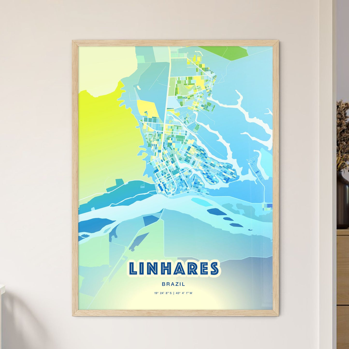 Colorful LINHARES BRAZIL Fine Art Map Cool Blue