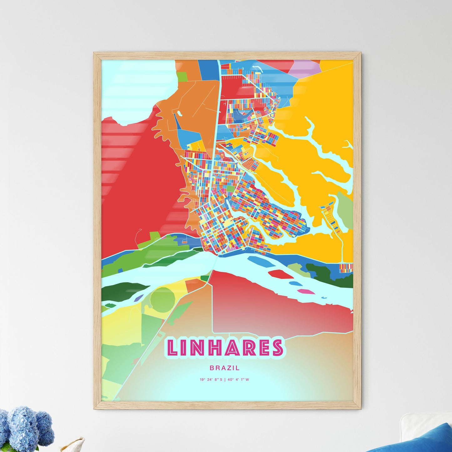 Colorful LINHARES BRAZIL Fine Art Map Crazy Colors